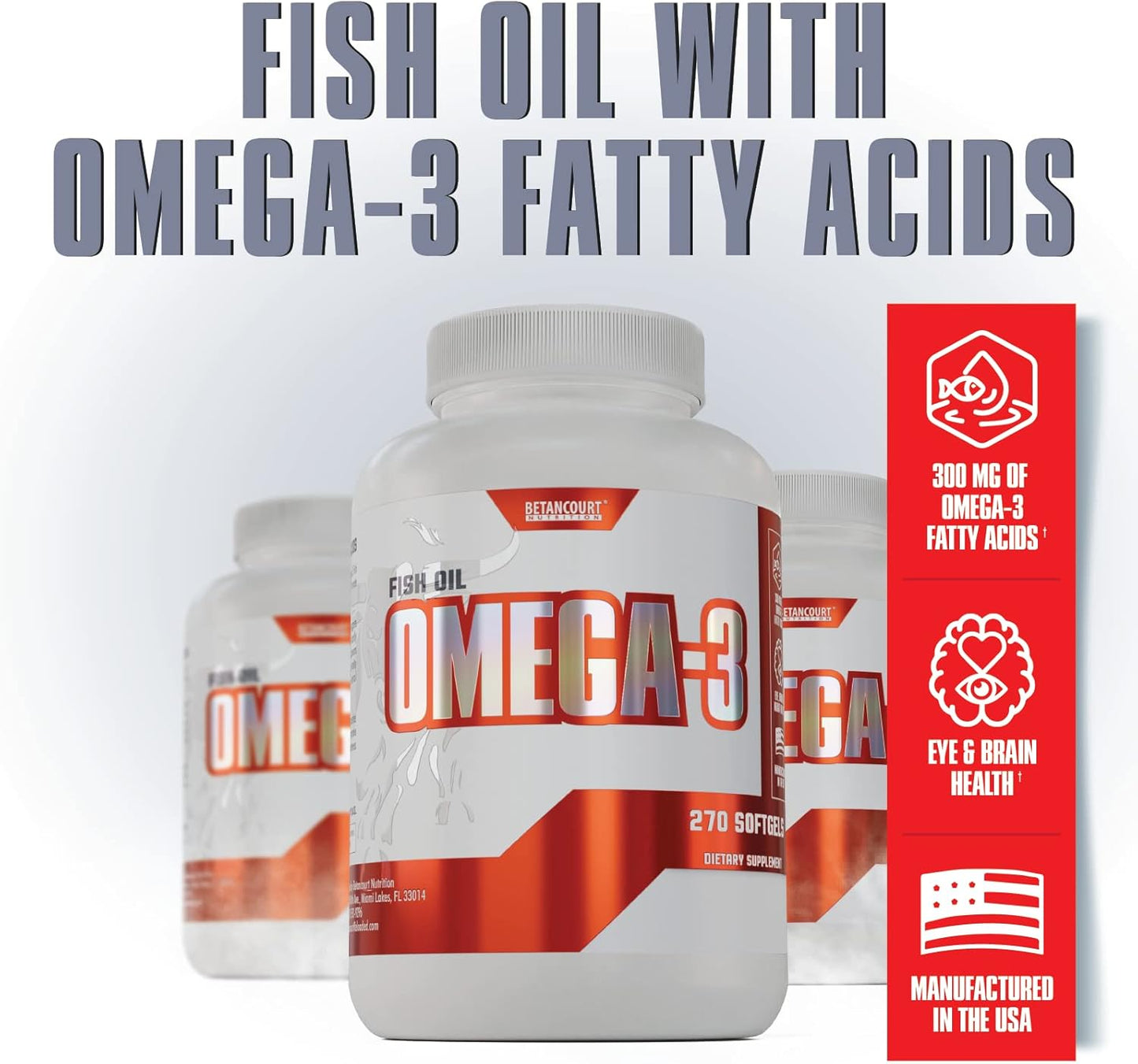 Betancourt Omega-3 Fish Oil, 300mg EPA+DHA, Heart & Brain Support (270 Softgels)