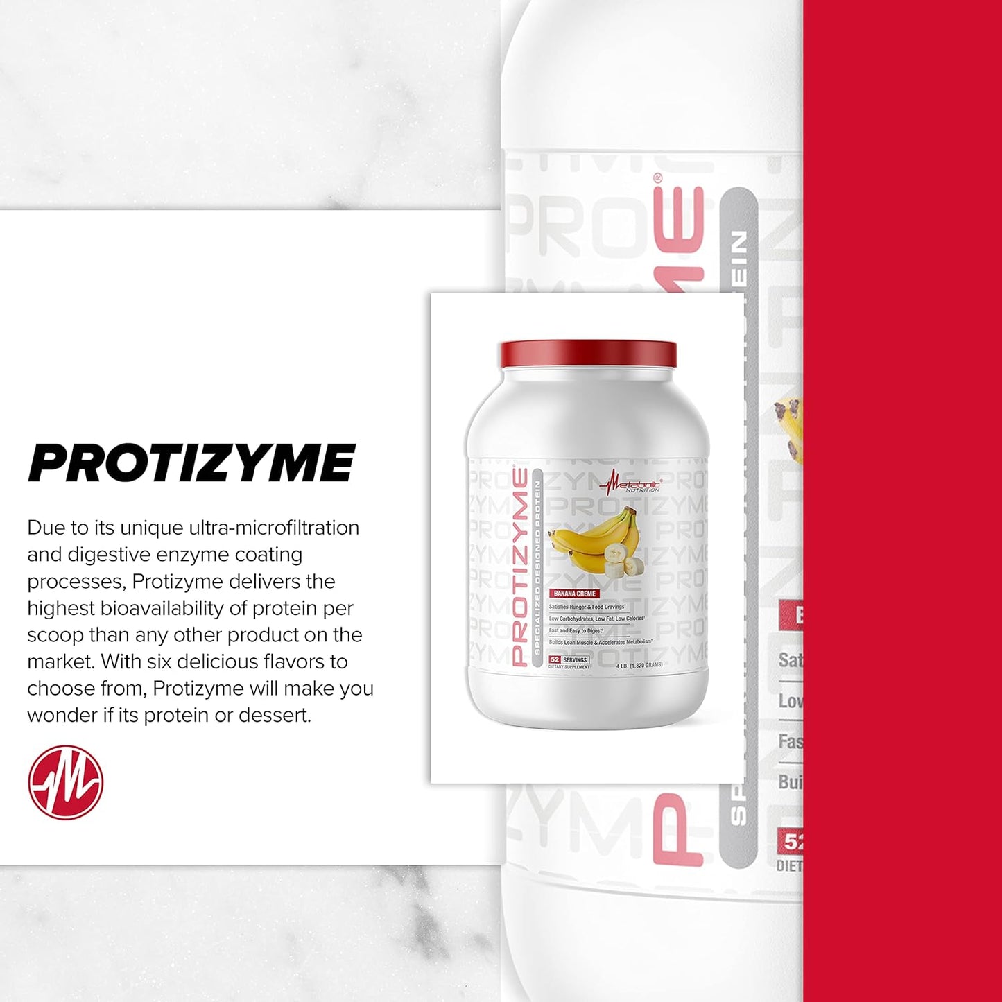 Metabolic Nutrition Protizyme Whey Protein, Low Carb, 24 Vitamins (4lb, 52 serv)