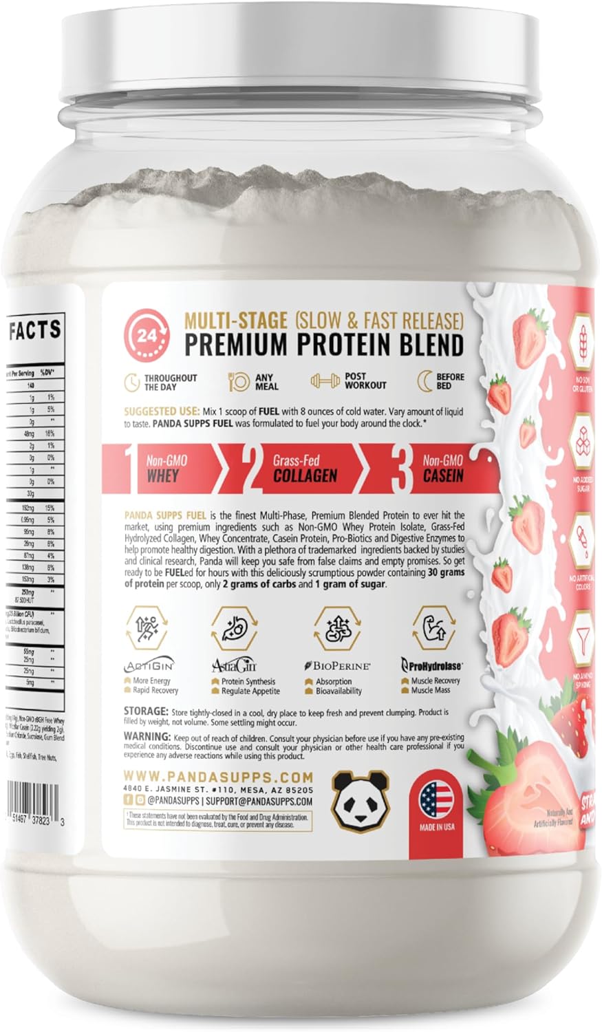 Panda Fuel Premium Protein, Collagen, Probiotics, Keto, 25 Servings (Strawberries & Cream)