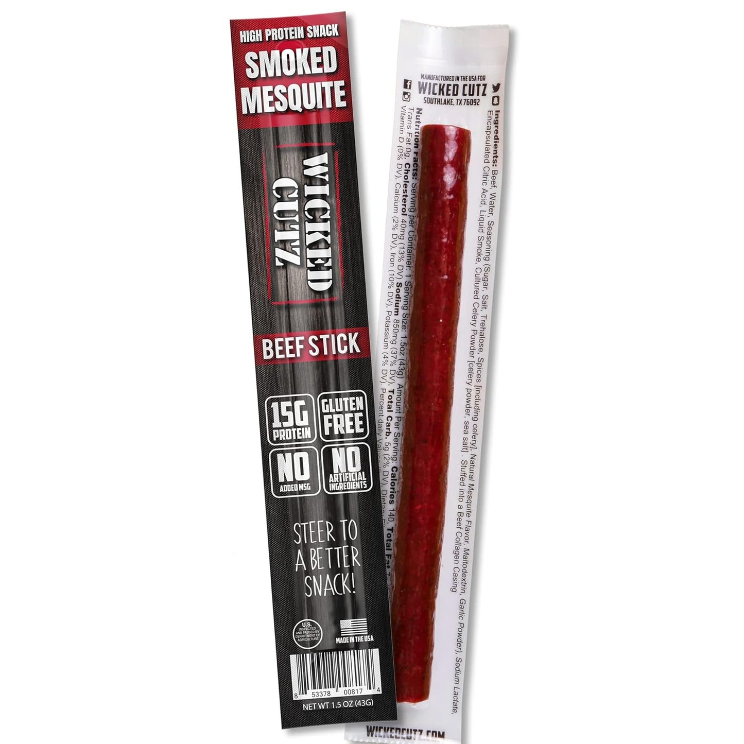 Mesquite Smoked Beef Jerky Sticks - Tender, High Protein, Low Carb, Gluten Free (12 Pack, Extra Large)