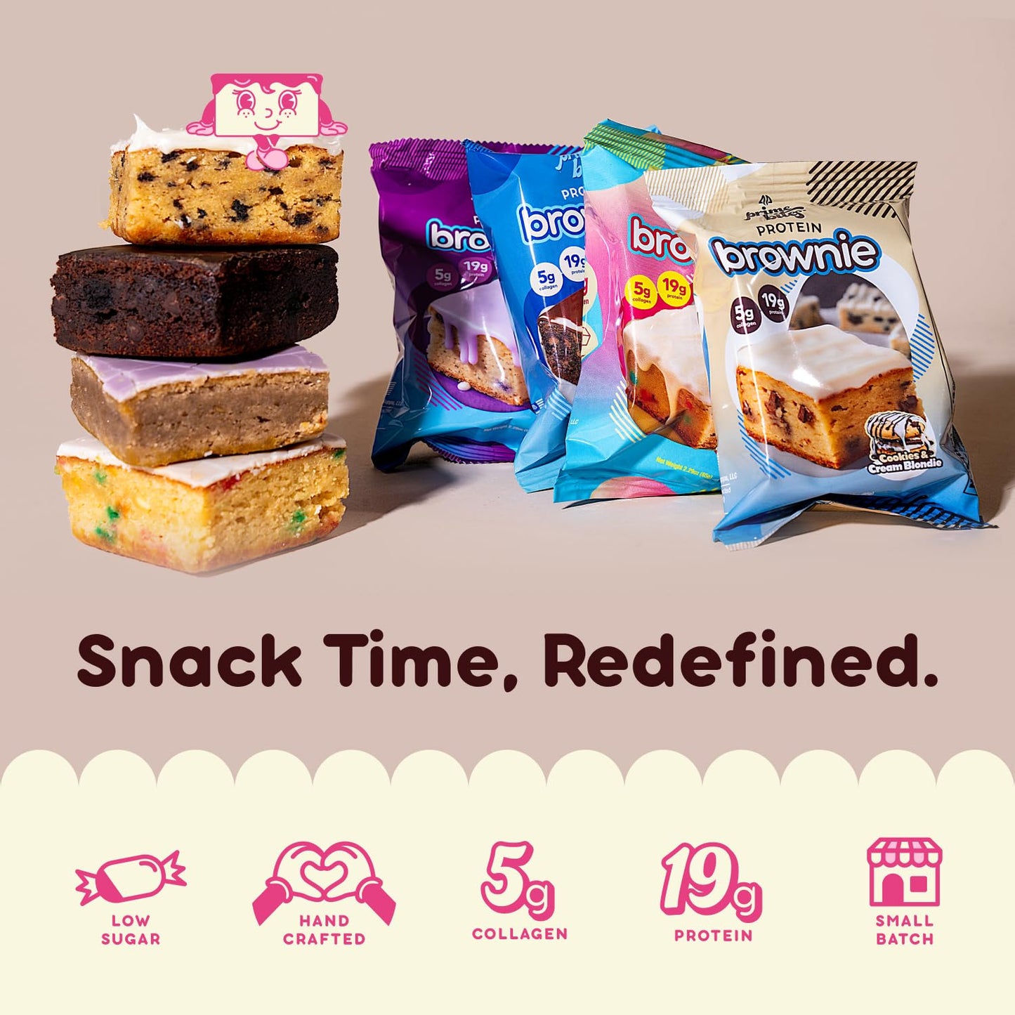 Prime Bites Protein Brownie - High Protein, Low Sugar (12 Bars, Birthday Cake)