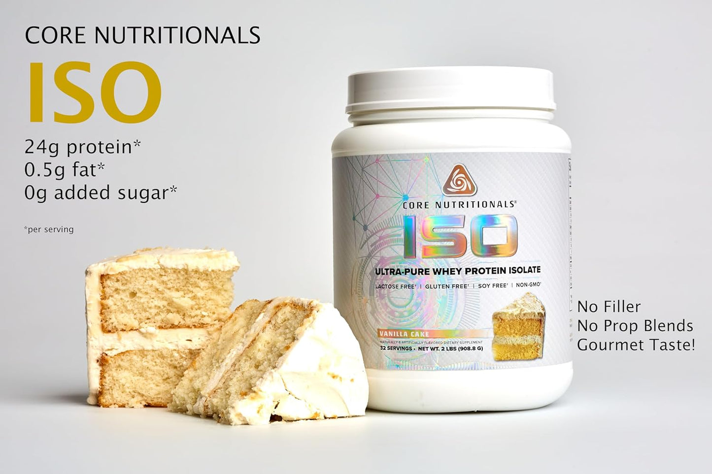 Core Nutritionals ISO Whey Protein Isolate, 25g, 32 Servings (Vanilla Cake)