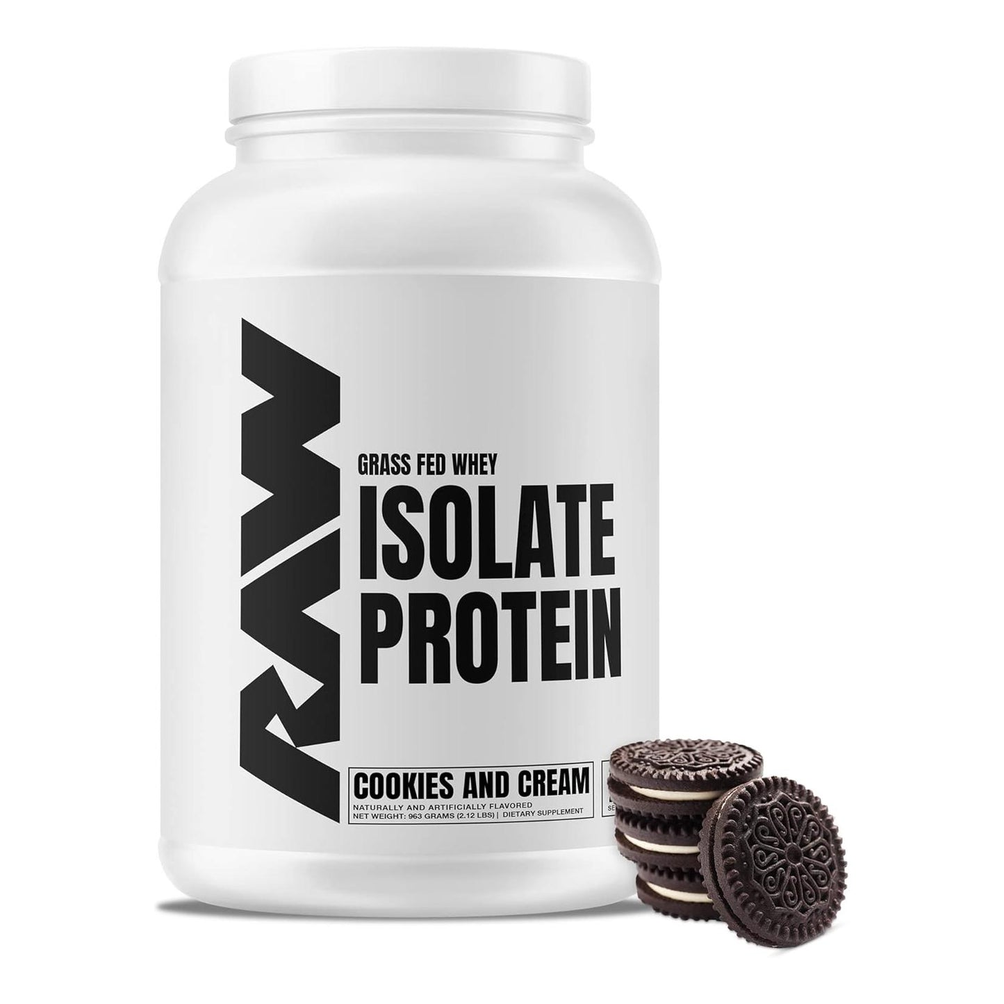 RAW Grass-Fed Whey Isolate, Cookies N Cream, Low-Fat/Carb (25 Servings)