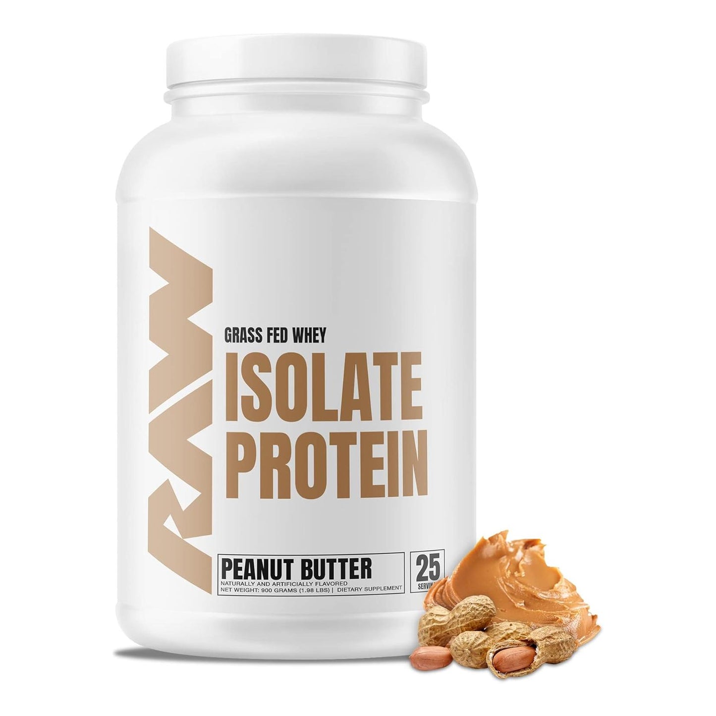 RAW Grass-Fed Whey Isolate, Peanut Butter - Low Fat/Carb, 25 Servings (1.6lb)