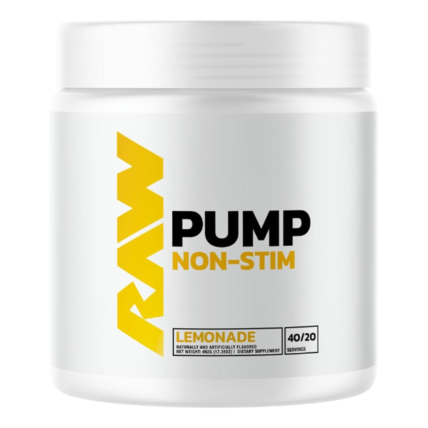 RAW Pump Stim-Free Pre Workout Nitric Oxide Booster (Lemonade, 40 Servings)