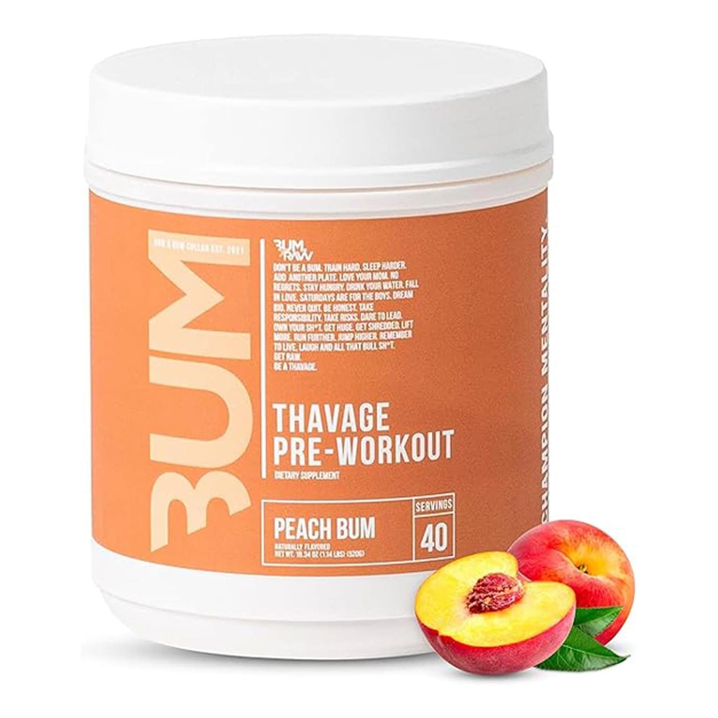 RAW Thavage Pre Workout - Peach Bum, Energy Powder (40 Servings, 17.6 oz)