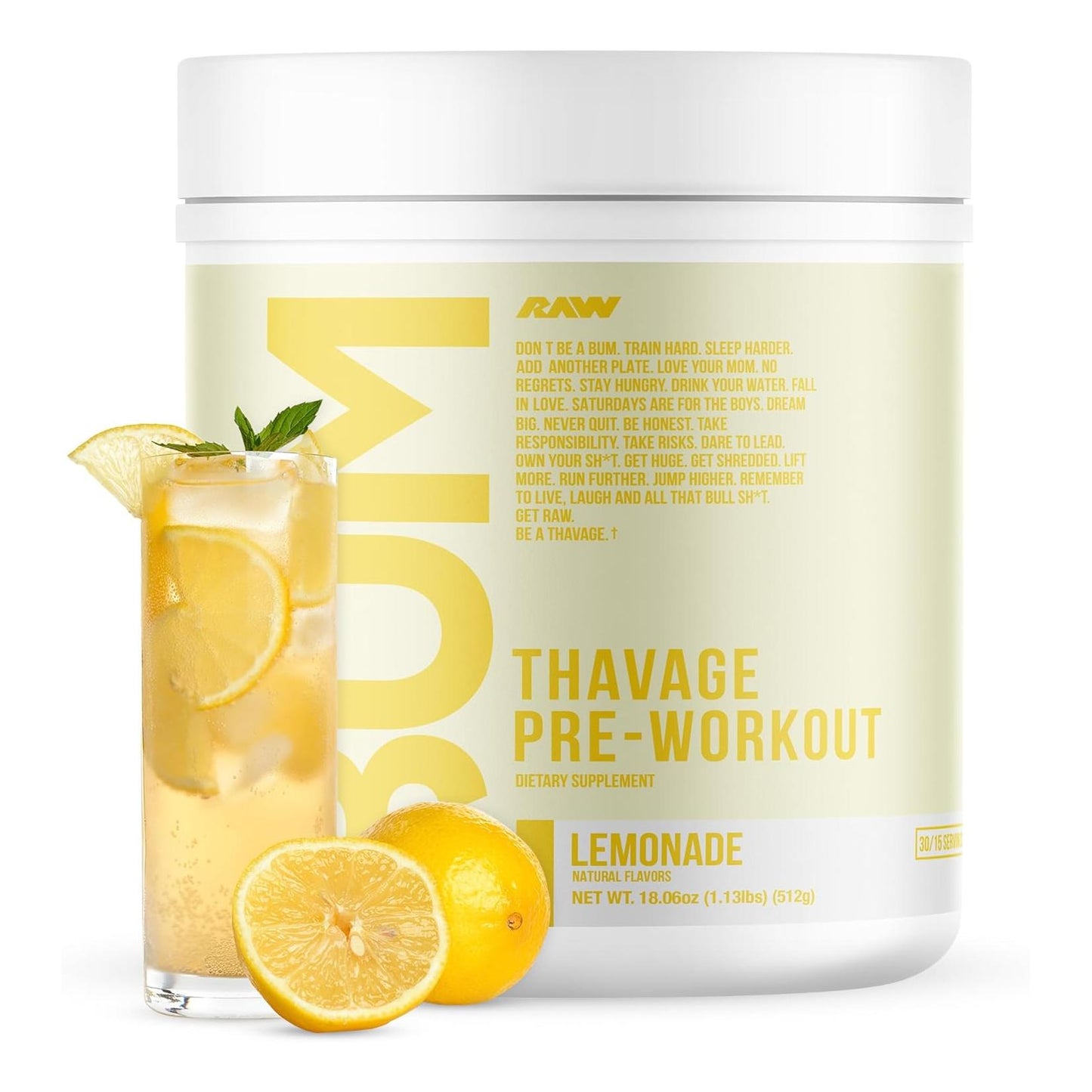 RAW Thavage Preworkout - Lemonade, Cbum Nutrition for Focus & Energy (40 Servings)