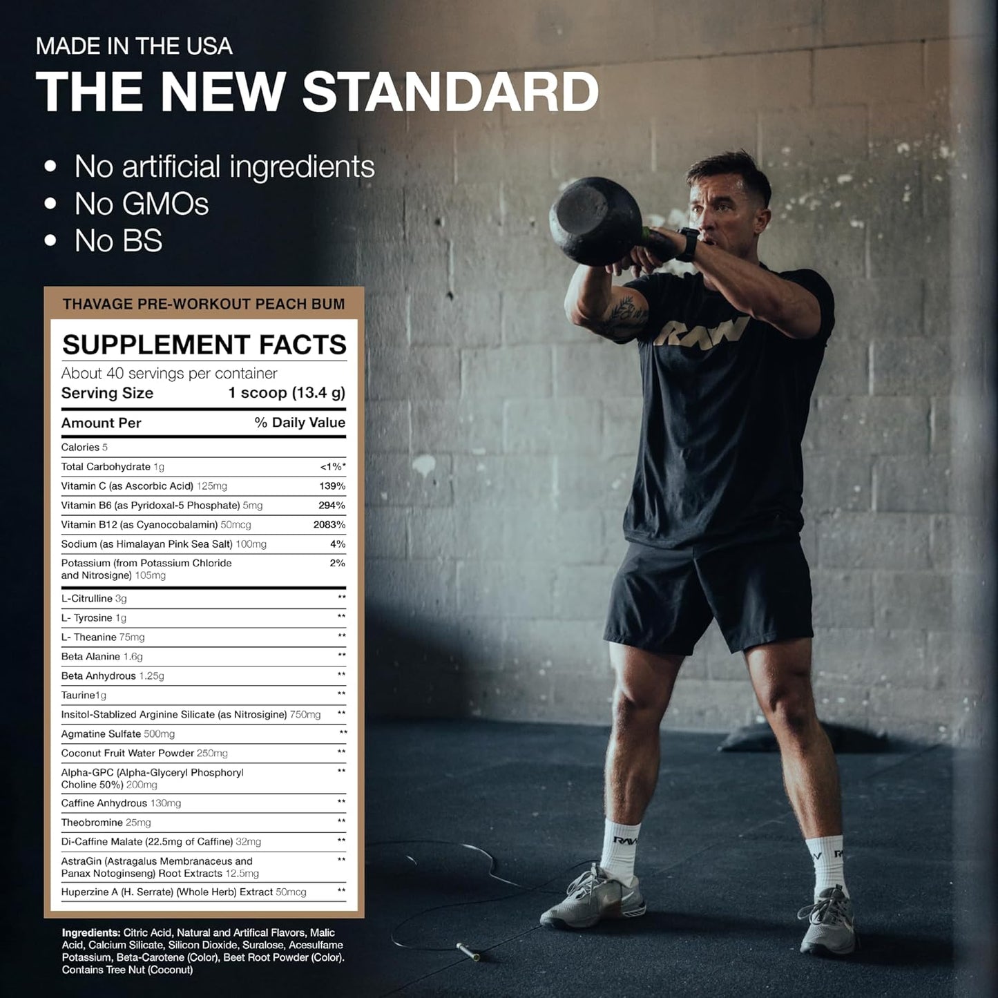 RAW Thavage Pre Workout - Peach Bum, Energy Powder (40 Servings, 17.6 oz)
