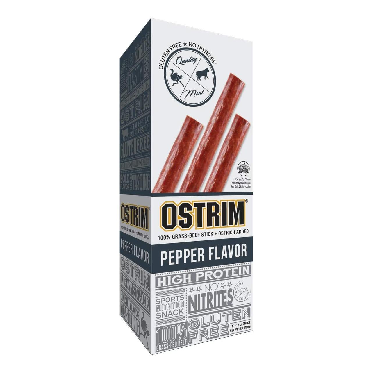 Peppered Ostrim Beef & Ostrich Jerky Sticks (10 Pack, 1.5 oz each)