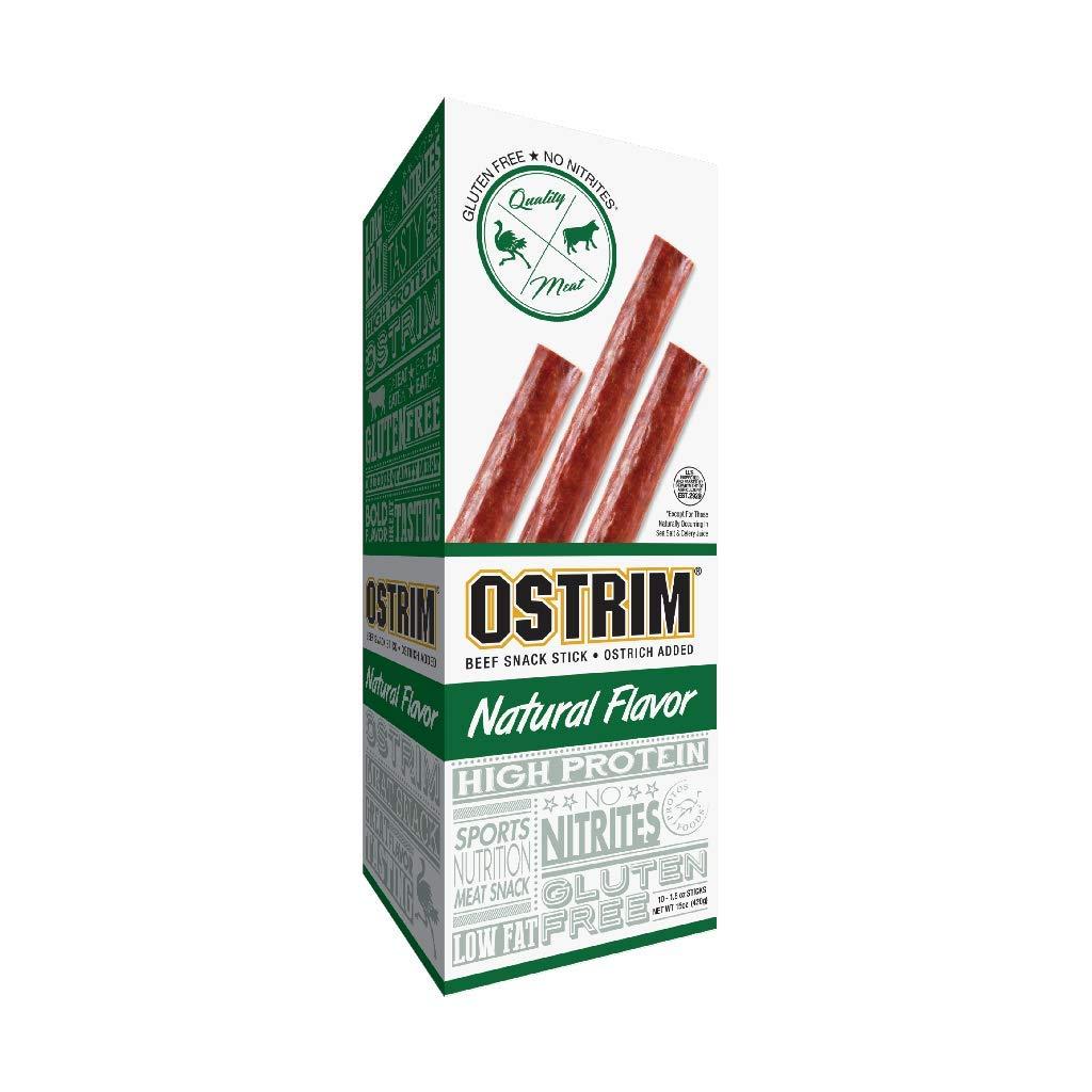 Ostrim Grass-Fed Beef & Ostrich Jerky Sticks, Natural Flavor (10 Pack, 1.5 oz)