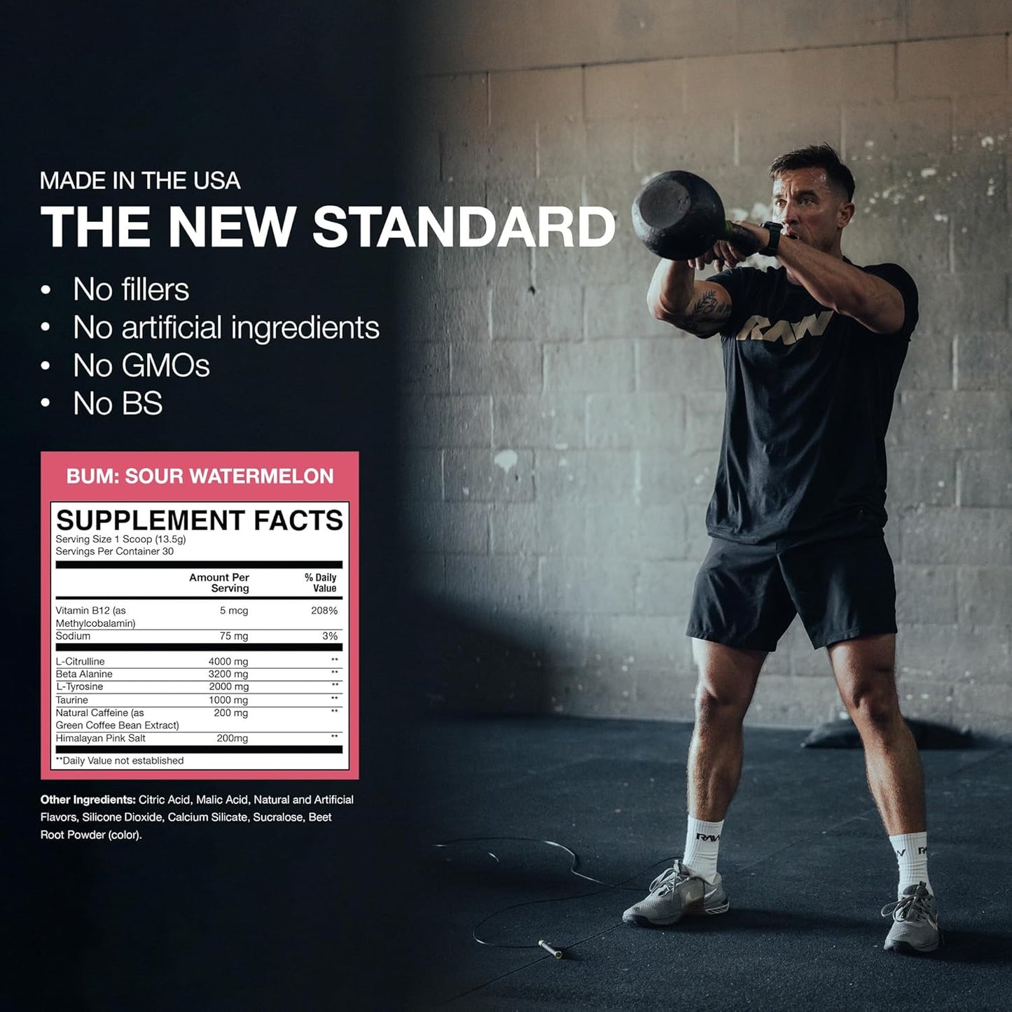 RAW Essential Pre-Workout - Sour Watermelon, Energy & Focus Blend (40 Servings)