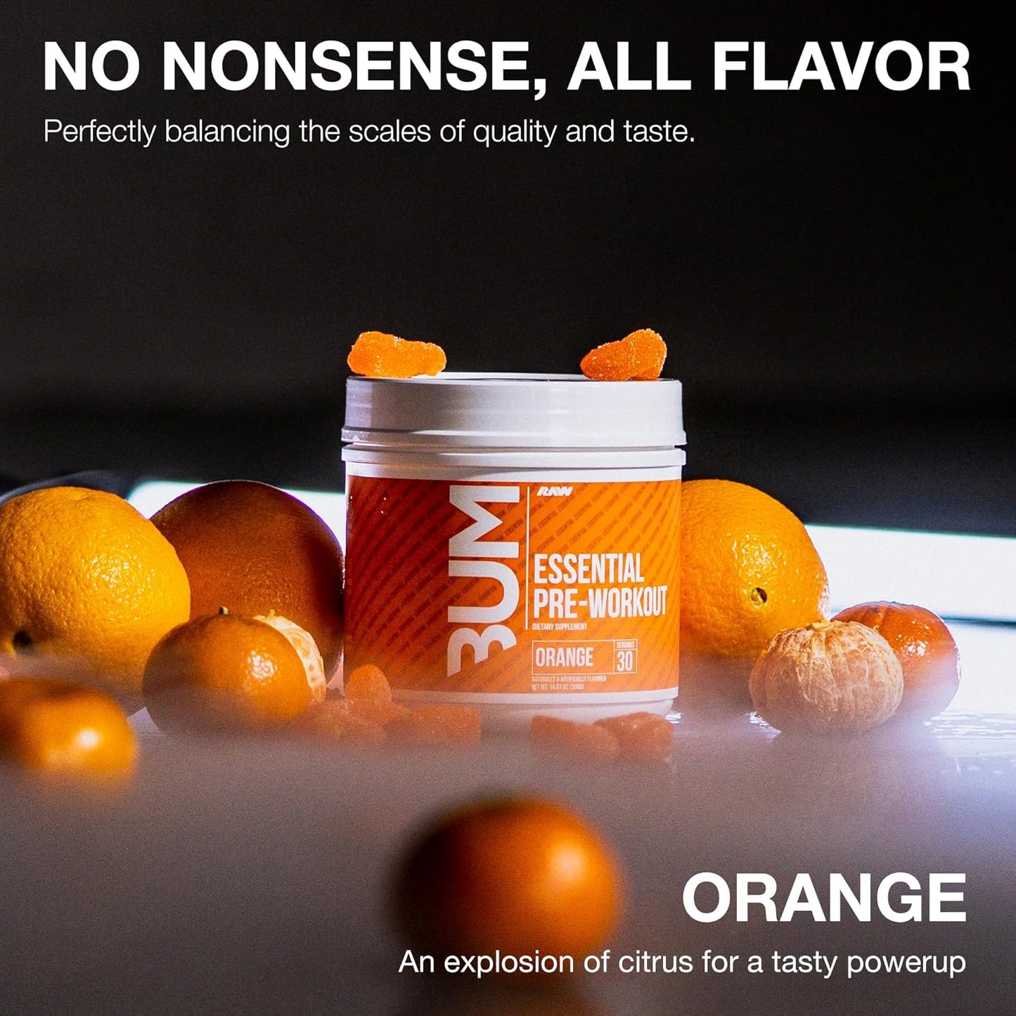 RAW Essential Pre-Workout Powder - Orange, Energy Boost Supplement (40 Servings)