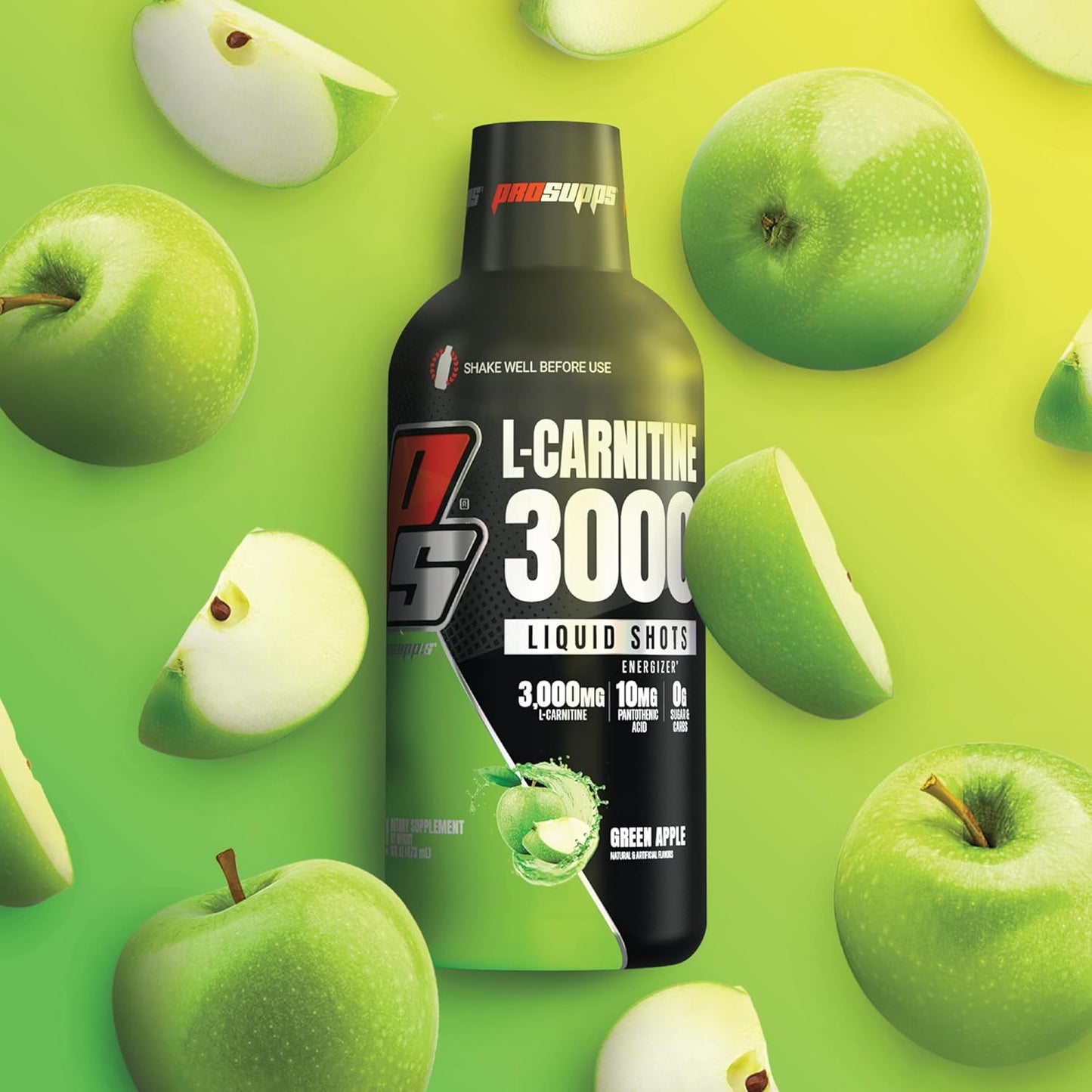 ProSupps L-Carnitine 3000 Liquid Shots for Performance & Recovery (31 Servings, Green Apple)