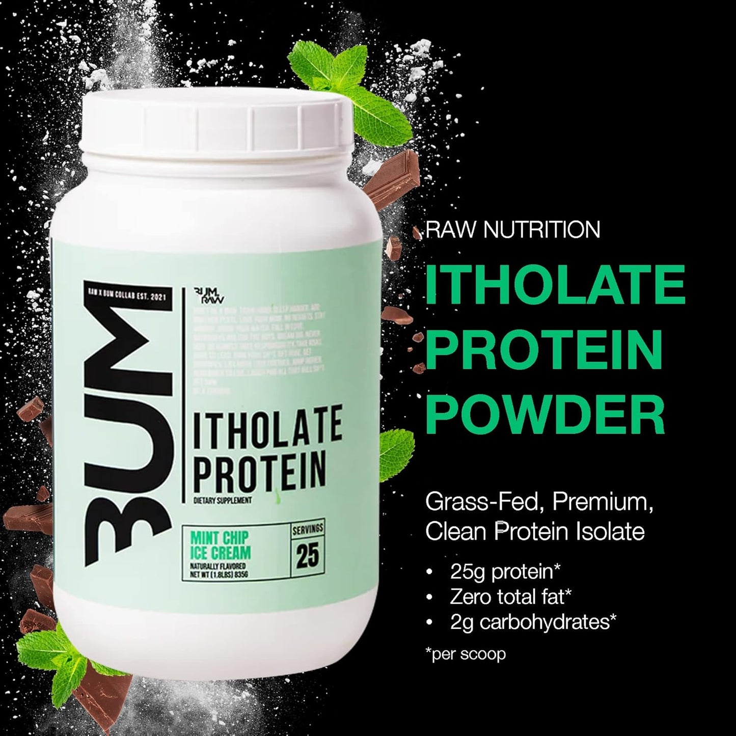 RAW CBUM Whey Isolate Protein, Mint Chip Ice Cream (25 Servings)