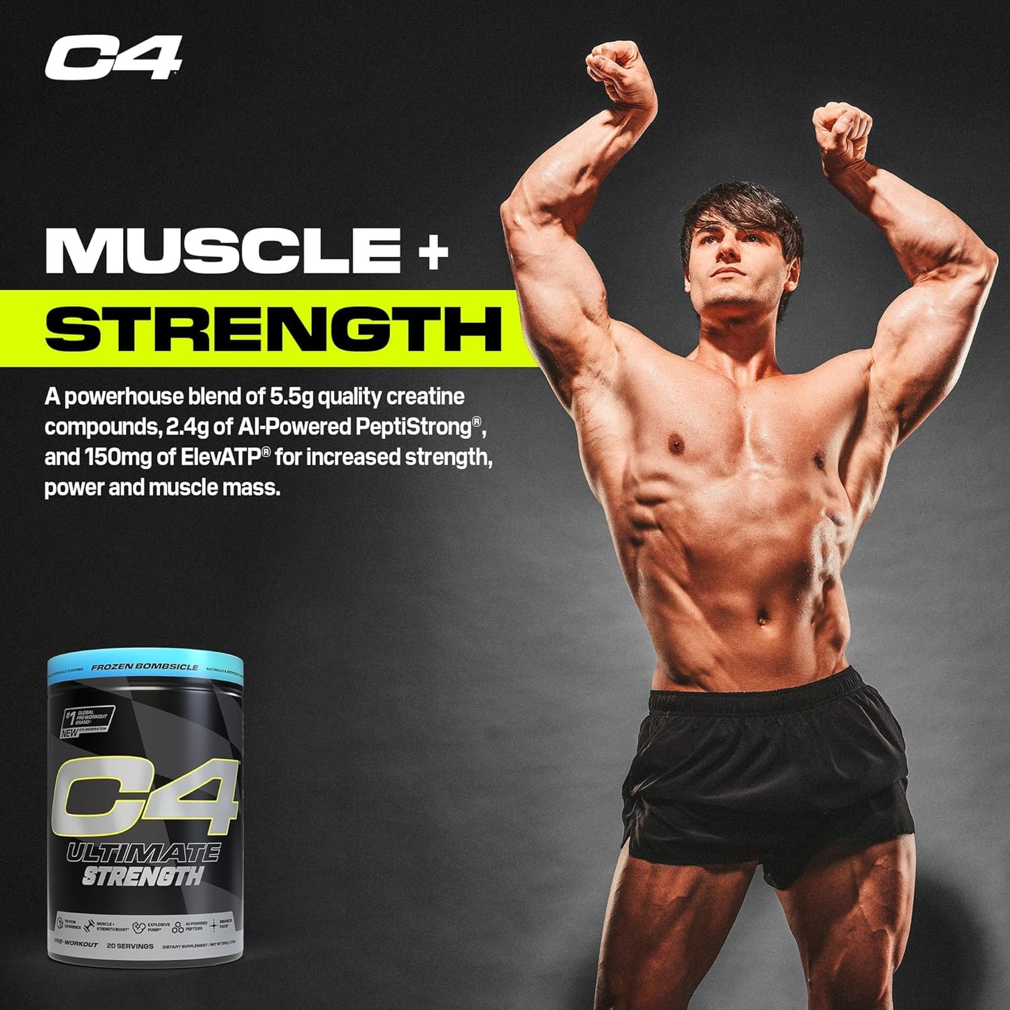 Cellucor C4 Ultimate Pre Workout, 300mg Caffeine + Creatine - Frozen Bombiscle (20 Servings)