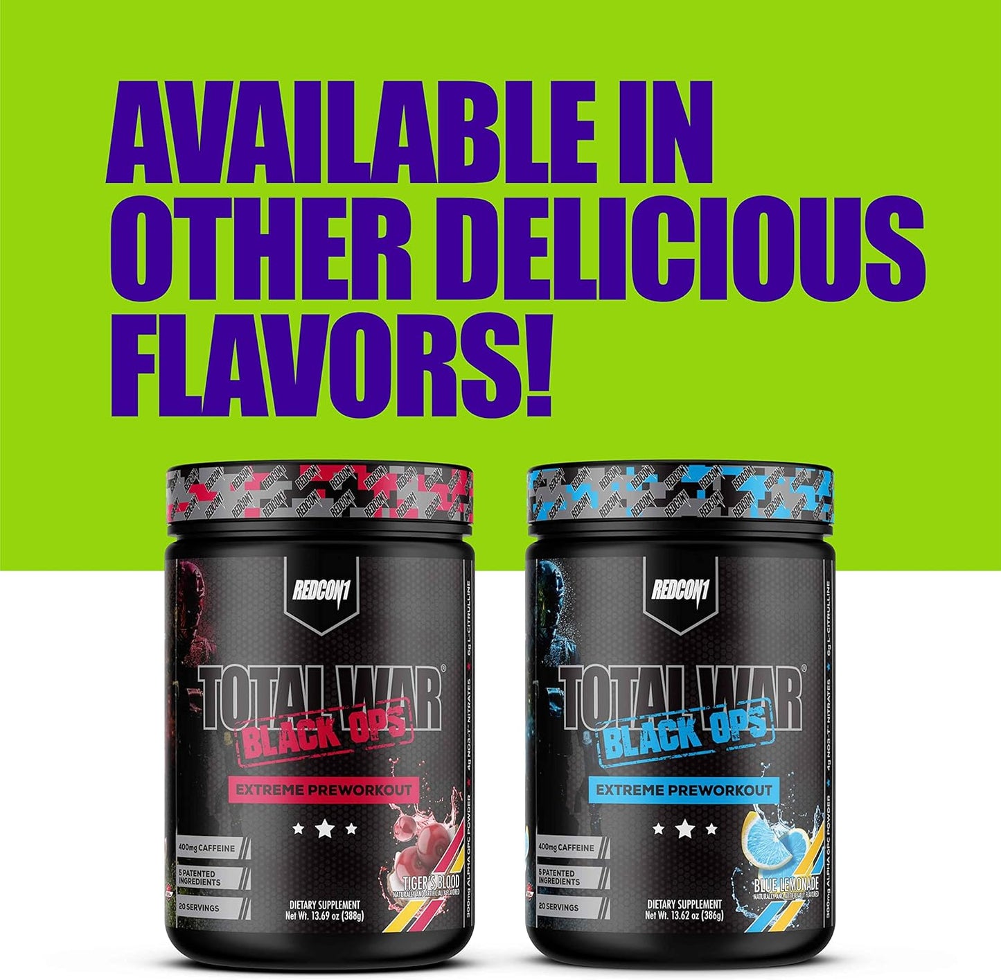 REDCON1 Total War Black Ops Preworkout, Sour Gummy Bear, 400mg Caffeine (20 Servings)