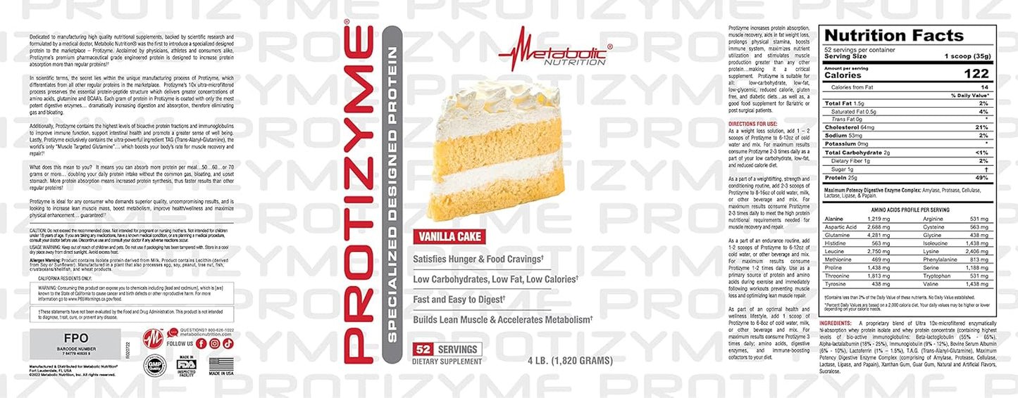 Metabolic Nutrition Protizyme Whey Protein, Low Carb, 24 Vitamins (4lb, 52 serv)