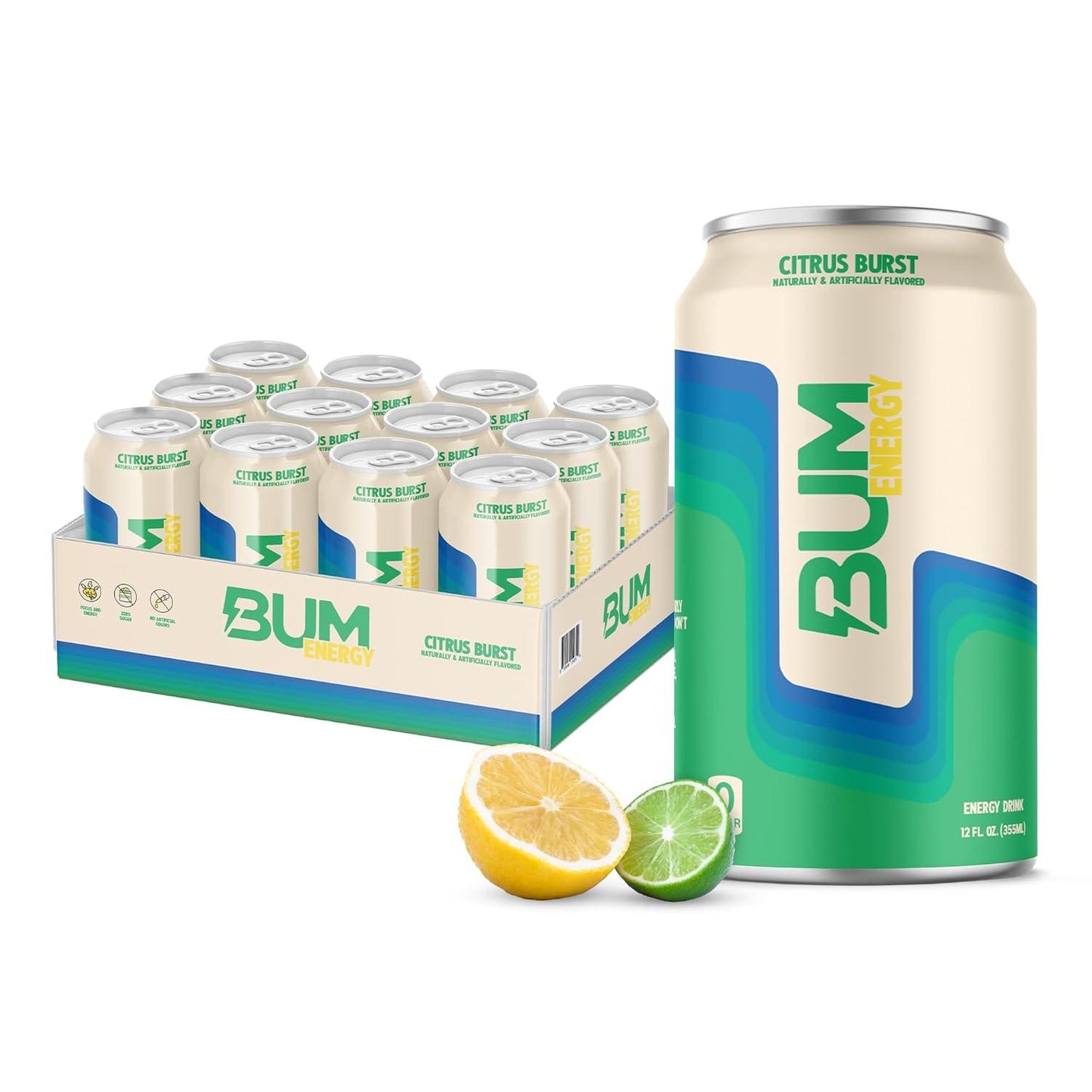 BUM Citrus Burst Sugar-Free Energy Drink (12 oz, Pack of 12)