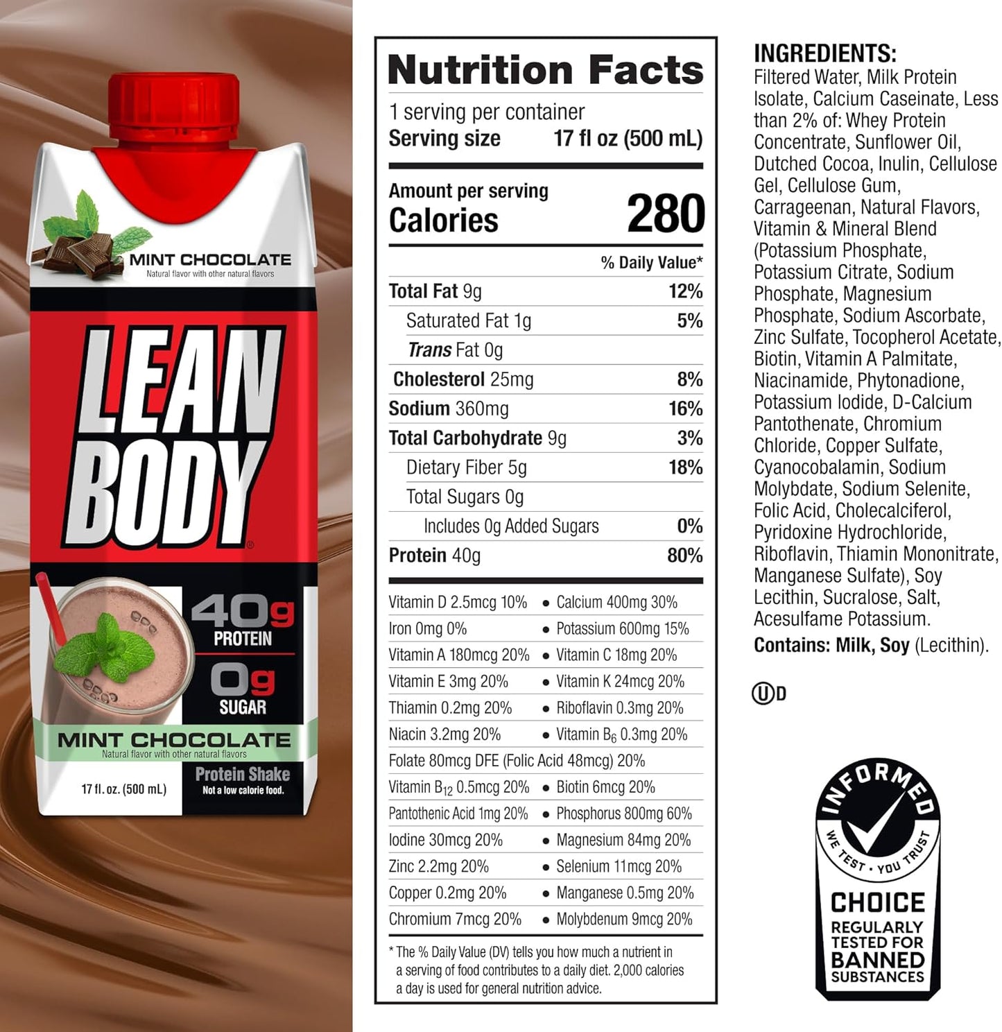 Lean Body Mint Chocolate Ready-to-Drink (17oz, 12 Pack)