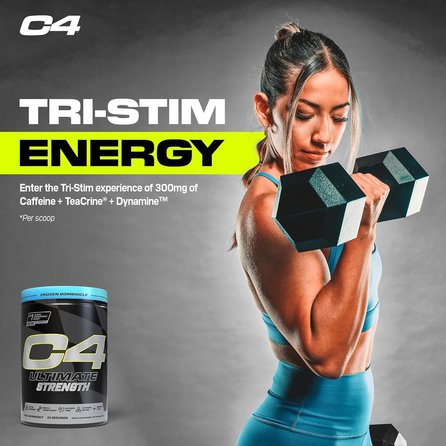 Cellucor C4 Ultimate Pre Workout, 300mg Caffeine + Creatine - Frozen Bombiscle (20 Servings)