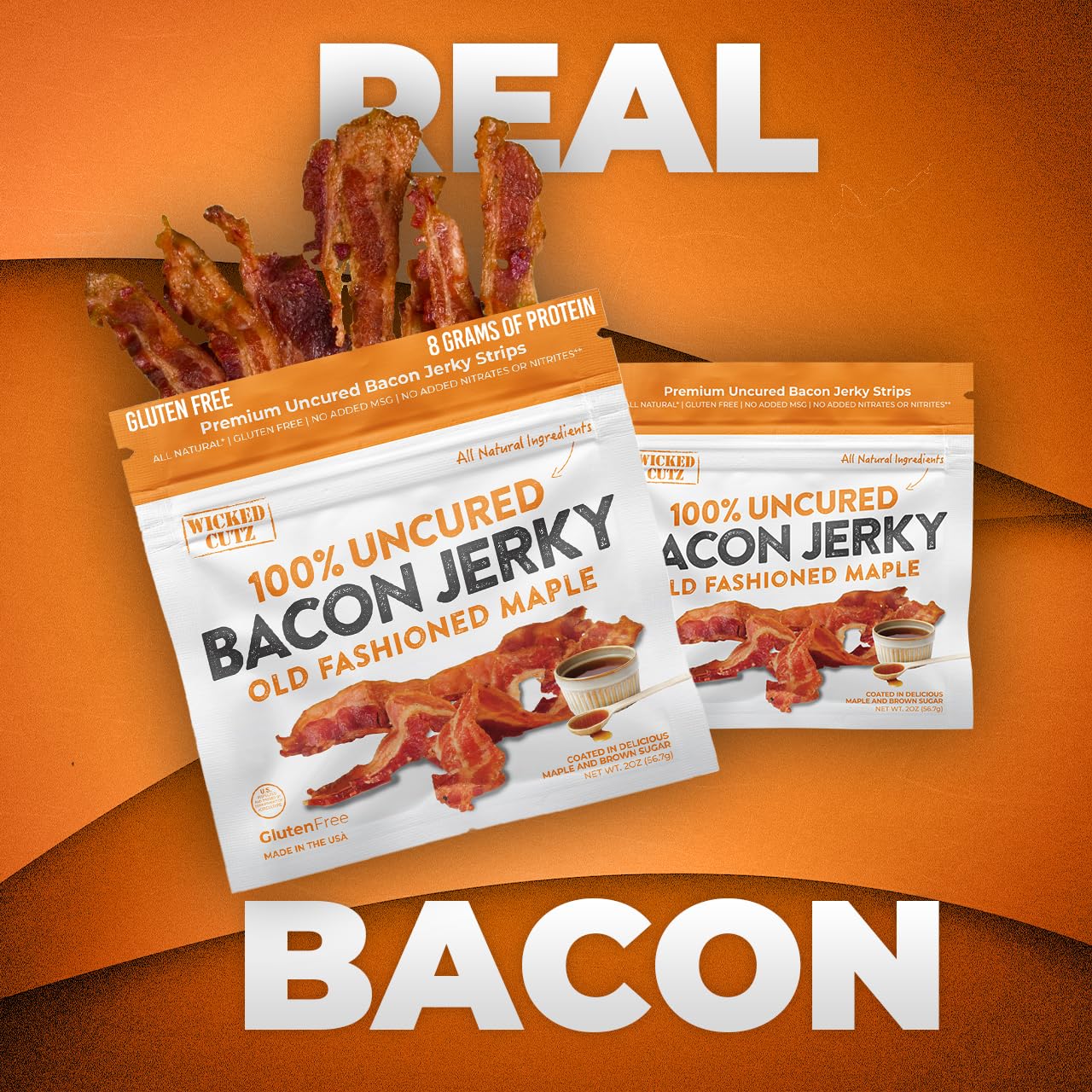 Old Fashioned Maple Bacon Jerky - Tender, Uncured, 16g Protein (2 Bags)