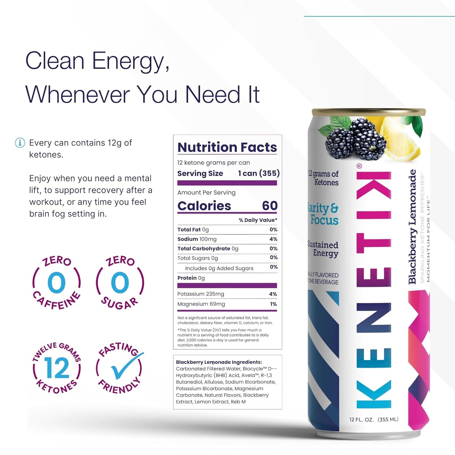 KENETIK Nootropic Ketone Drink for Energy & Focus - Strawberry Peach (12 Pk)