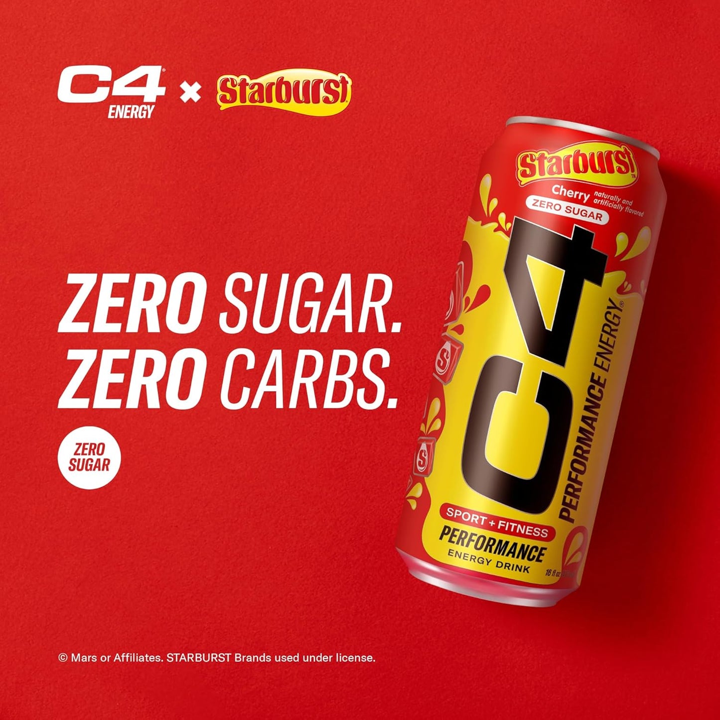Cellucor C4 Starburst Cherry Energy Drink, Zero Sugar, 200mg Caffeine (16 Fl Oz, 12 Pack)