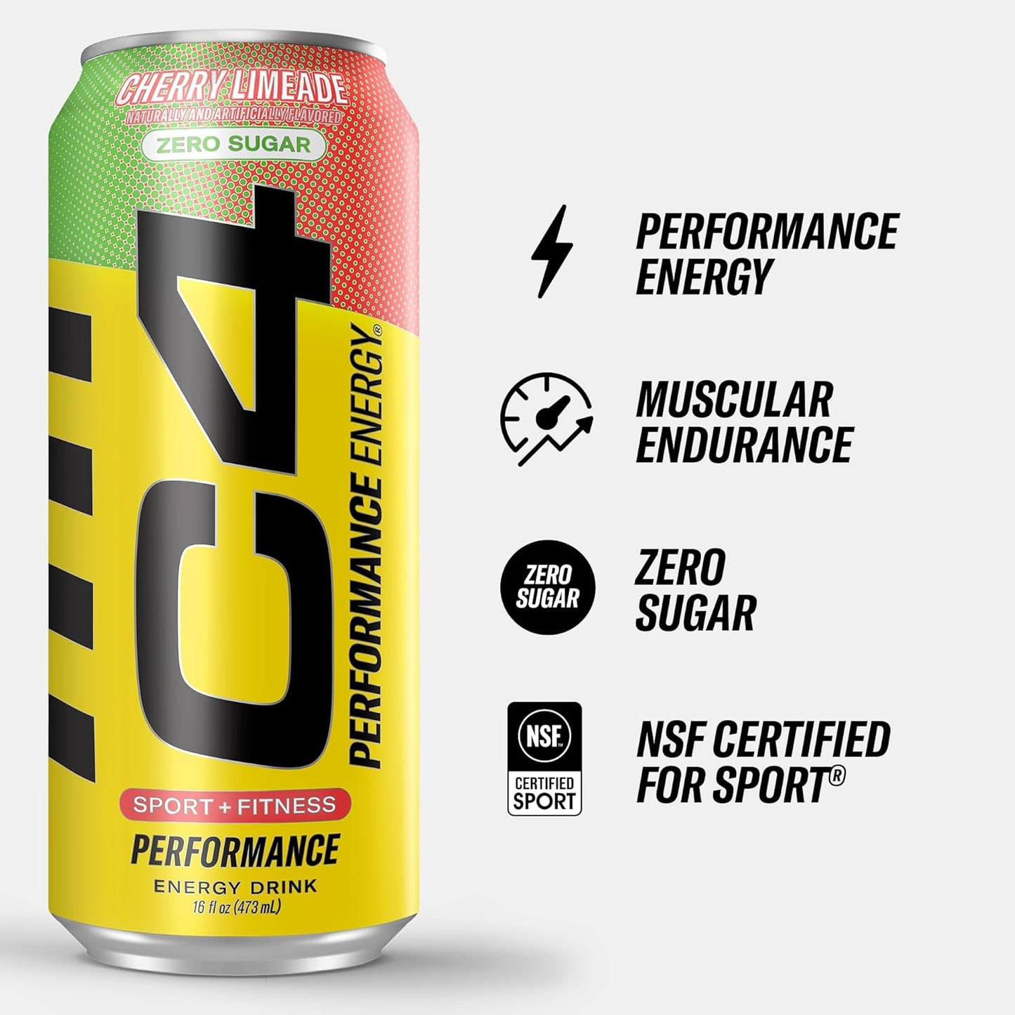 C4 Original Cherry Limeade Energy Drink, Sugar-Free, No Dyes (16oz, Pack of 12)