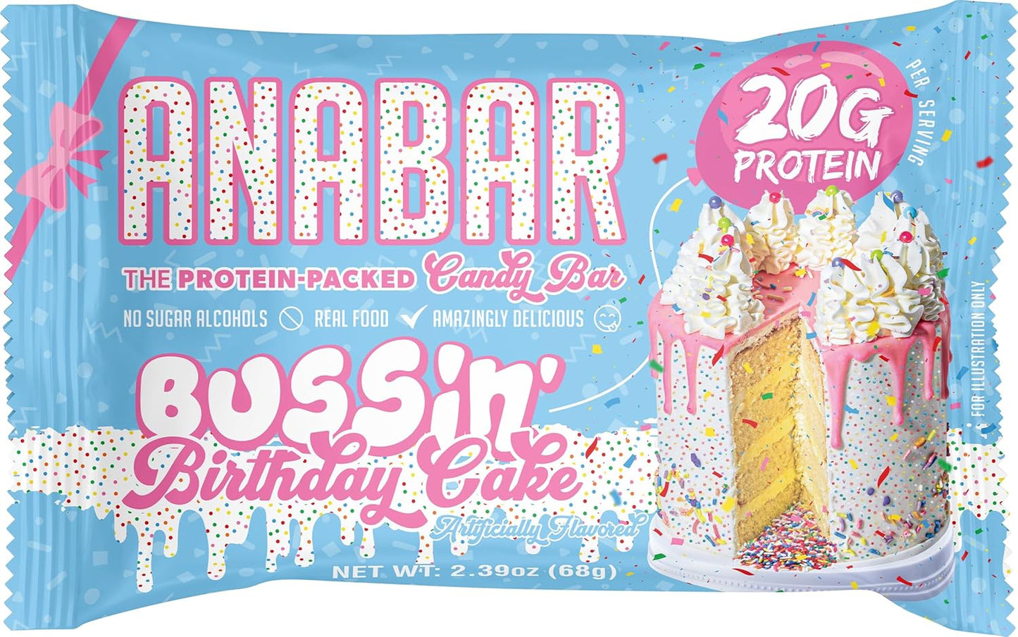 Anabar Protein Bar, 20g Protein, No Sugar Alcohols, Birthday Cake (12 Bars)