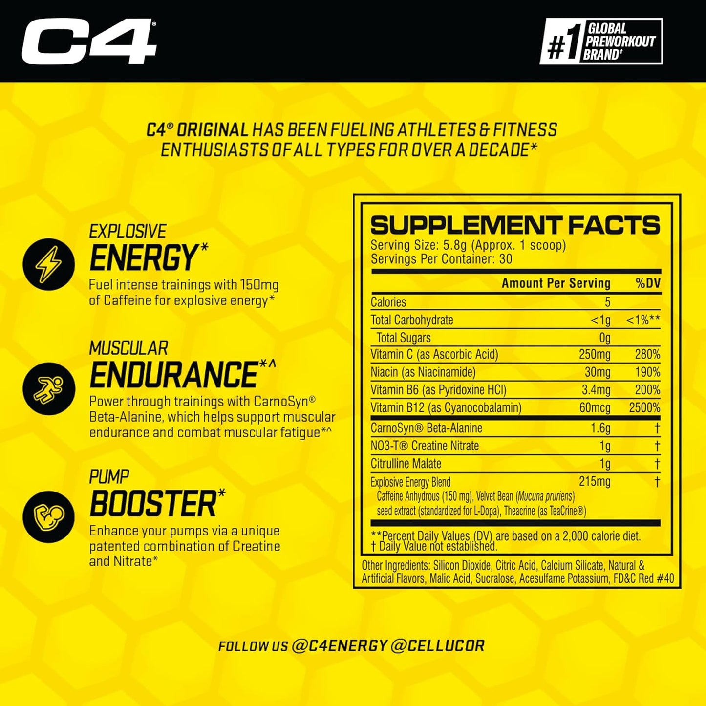 Cellucor C4 Original Pre Workout Powder, Cherry Limeade with Immune Support (30 Servings)