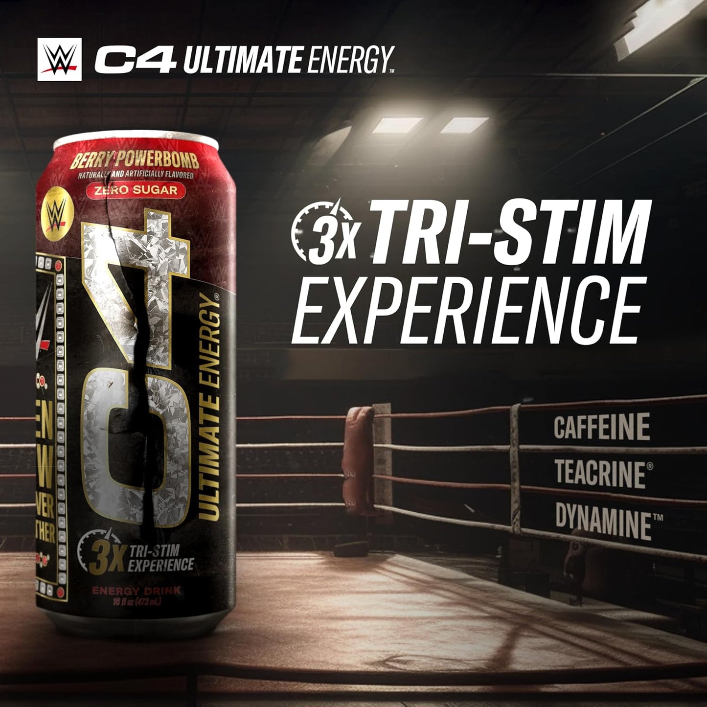 Cellucor C4 Ultimate WWE Berry Powerbomb Pre-Workout Energy Drink, Sugar-Free with 300mg Caffeine, TeaCrine, Dynamine (16oz, Pack of 12)