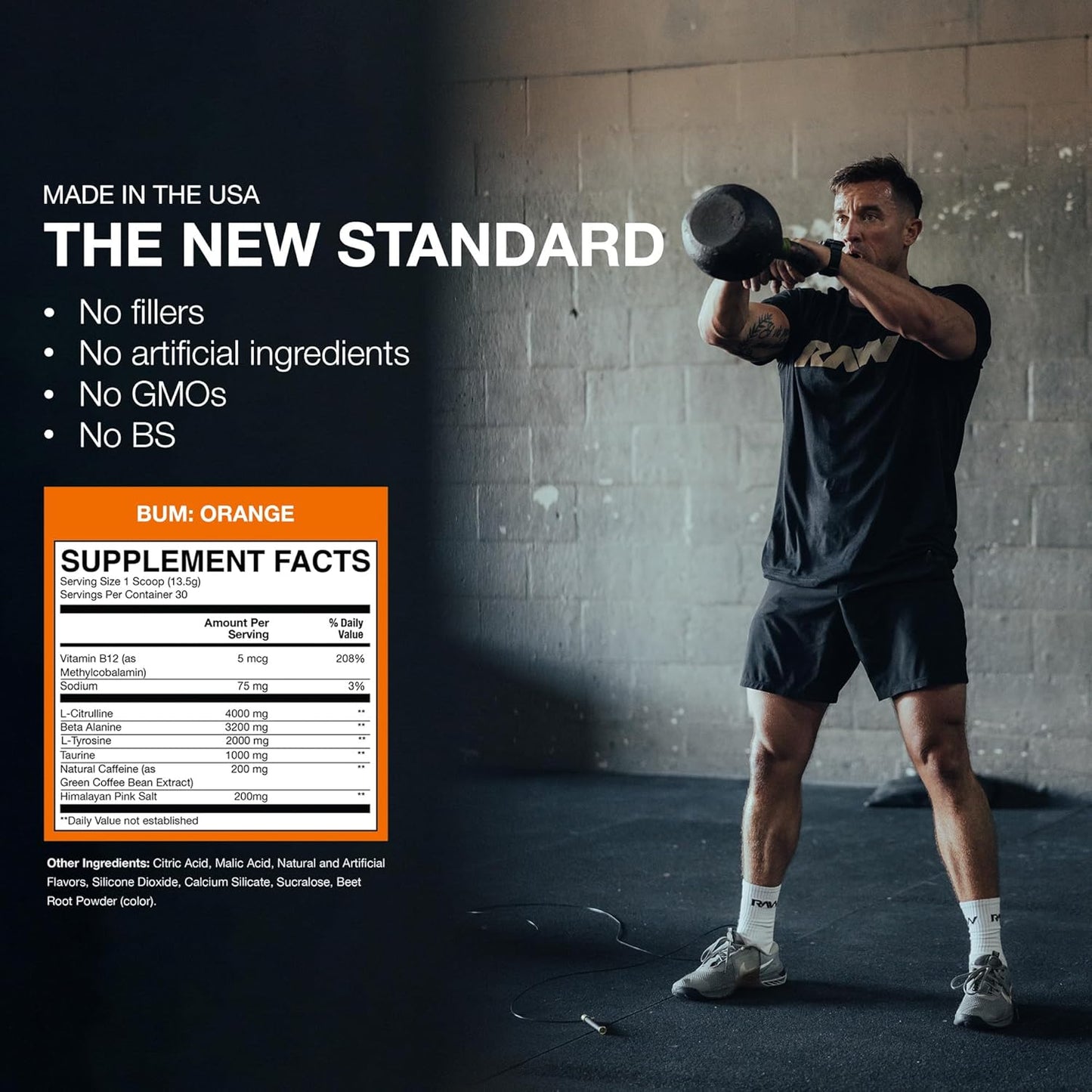 RAW Essential Pre-Workout Powder - Orange, Energy Boost Supplement (40 Servings)