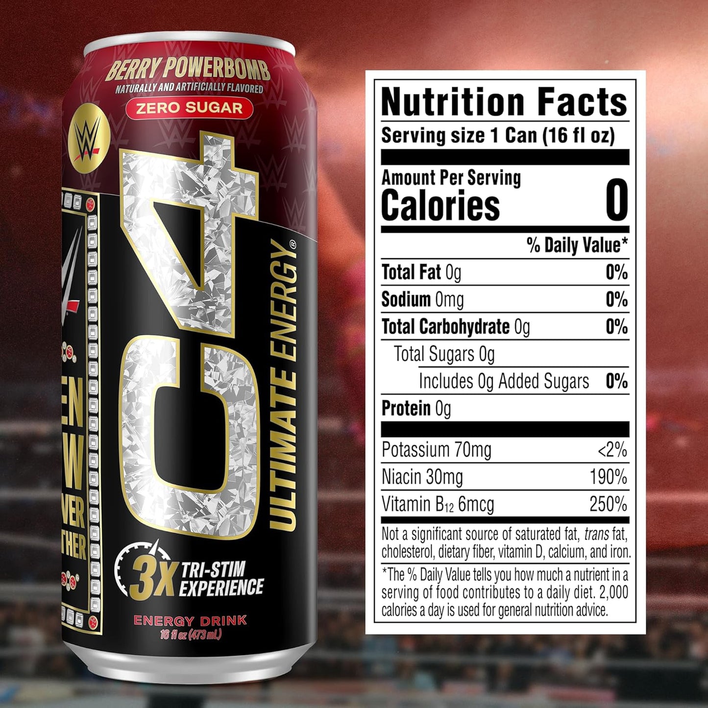 Cellucor C4 Ultimate WWE Berry Powerbomb Pre-Workout Energy Drink, Sugar-Free with 300mg Caffeine, TeaCrine, Dynamine (16oz, Pack of 12)