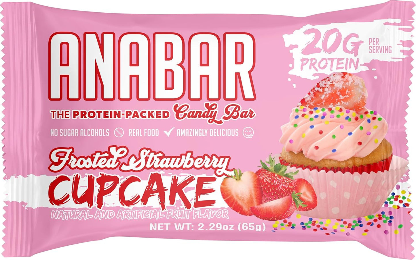 Anabar Protein Bar, 20g Protein, No Sugar Alcohols, Real Food (12 Bars, Strawberry Cupcake)