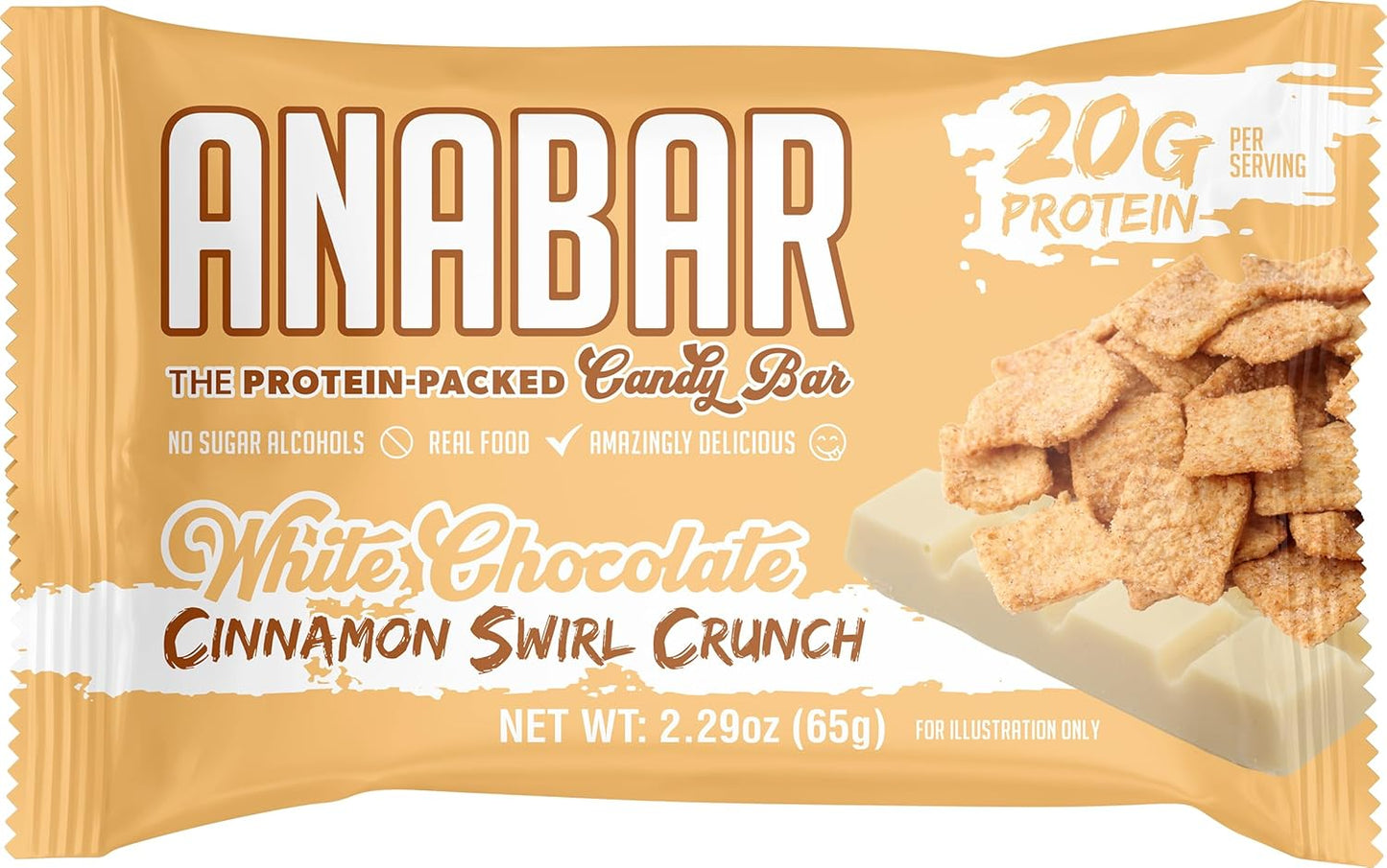 Anabar Protein Bar, 20g Protein, No Sugar Alcohols, Real Food (12 Bars, White Chocolate Cinnamon Swirl)