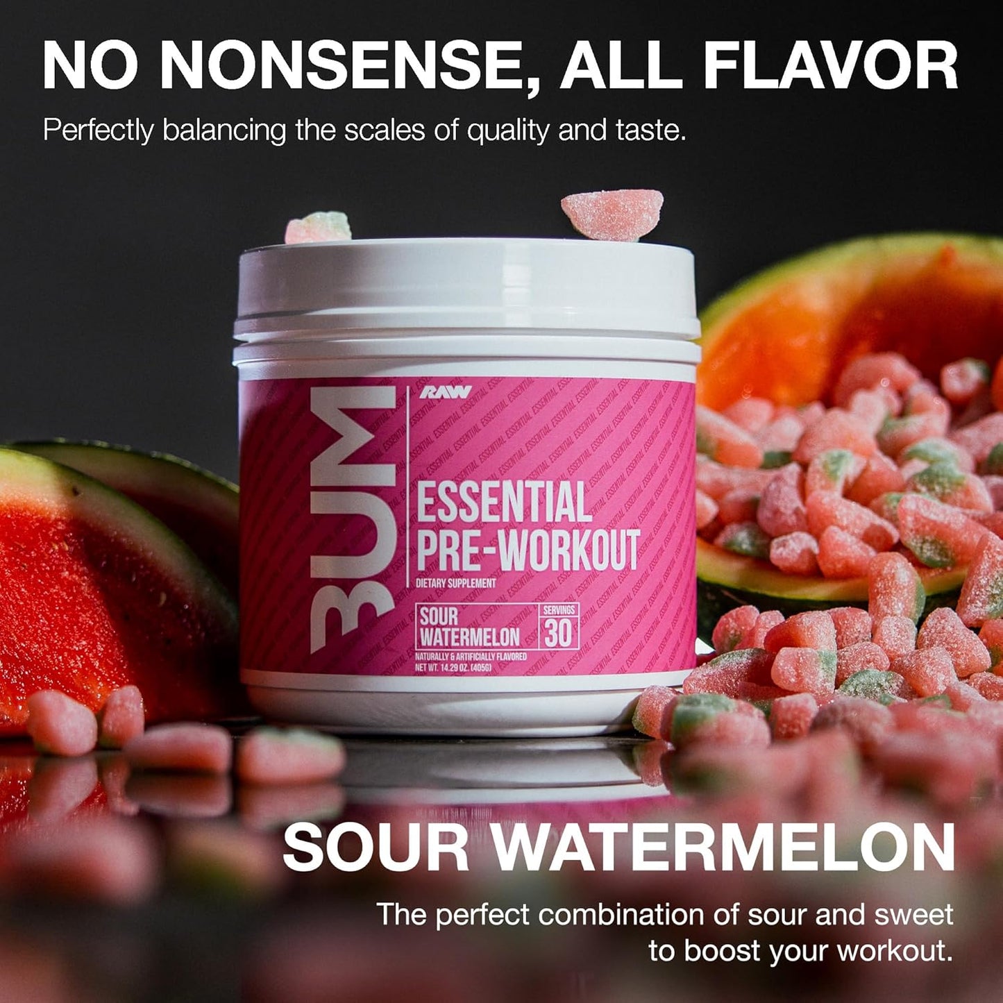 RAW Essential Pre-Workout - Sour Watermelon, Energy & Focus Blend (40 Servings)