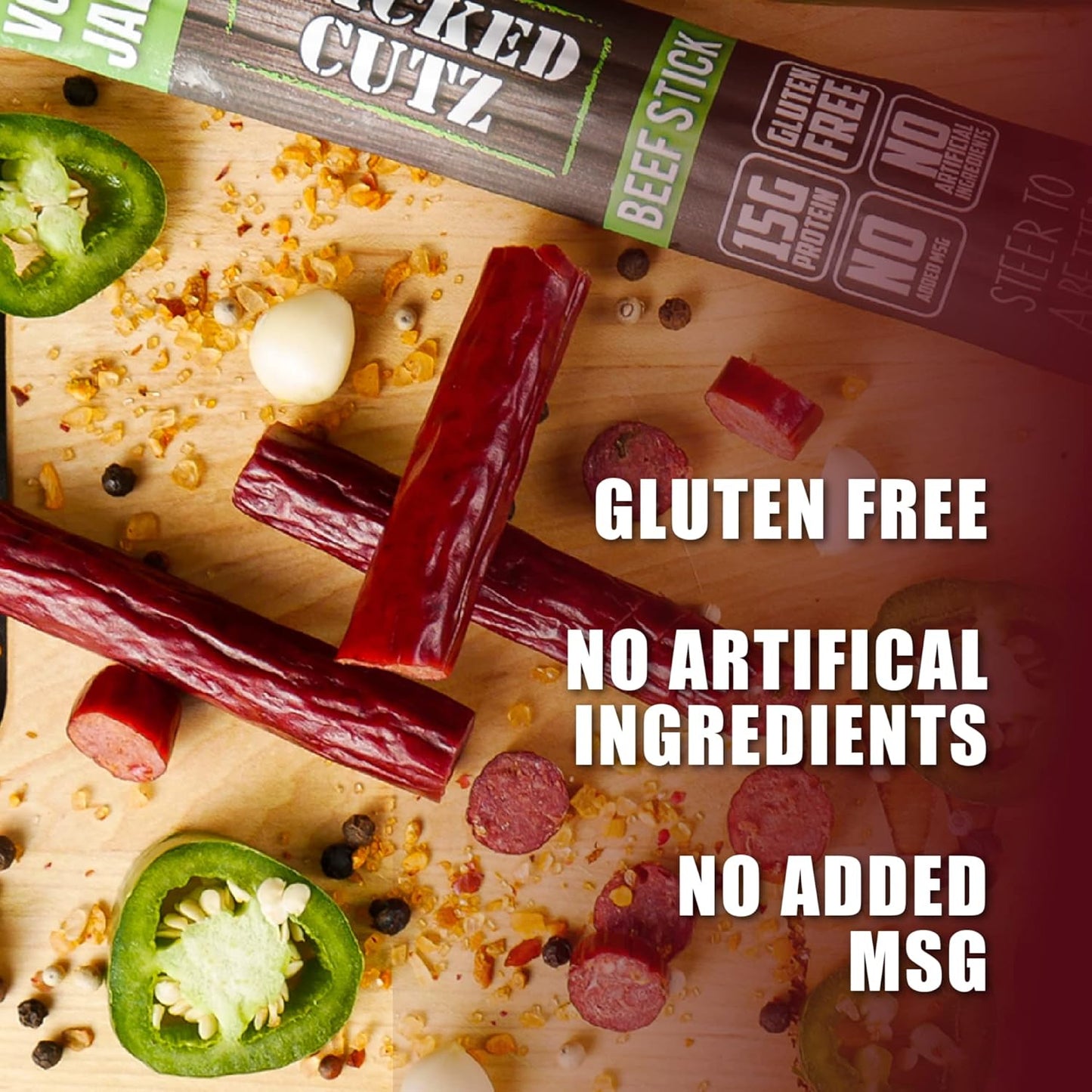 Spicy Volcanic Jalapeno Beef Sticks - High Protein, Gluten Free (12 Sticks)