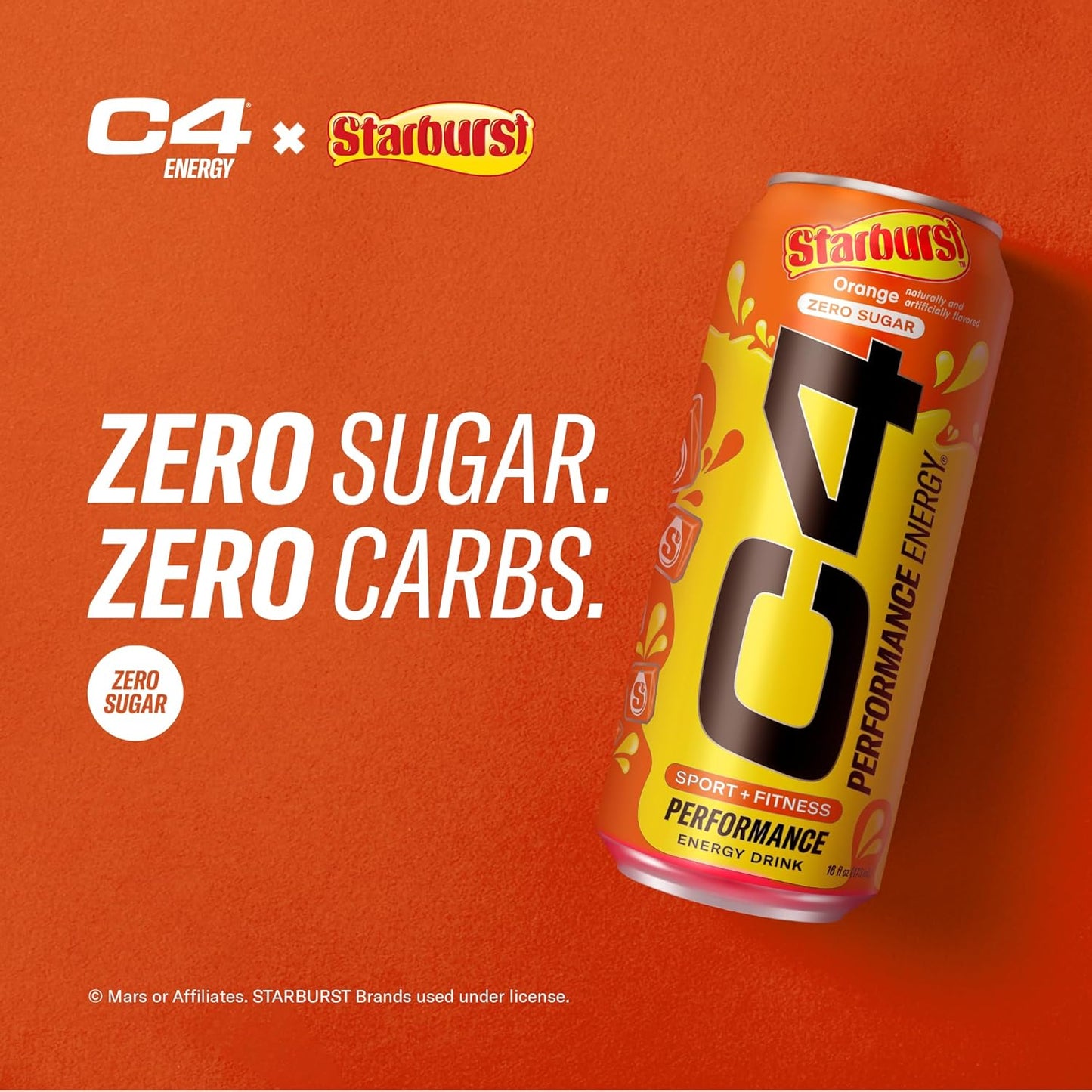 Cellucor C4 Starburst Orange Energy Drink, Zero Sugar, 200mg Caffeine (16oz, 12 Pack)