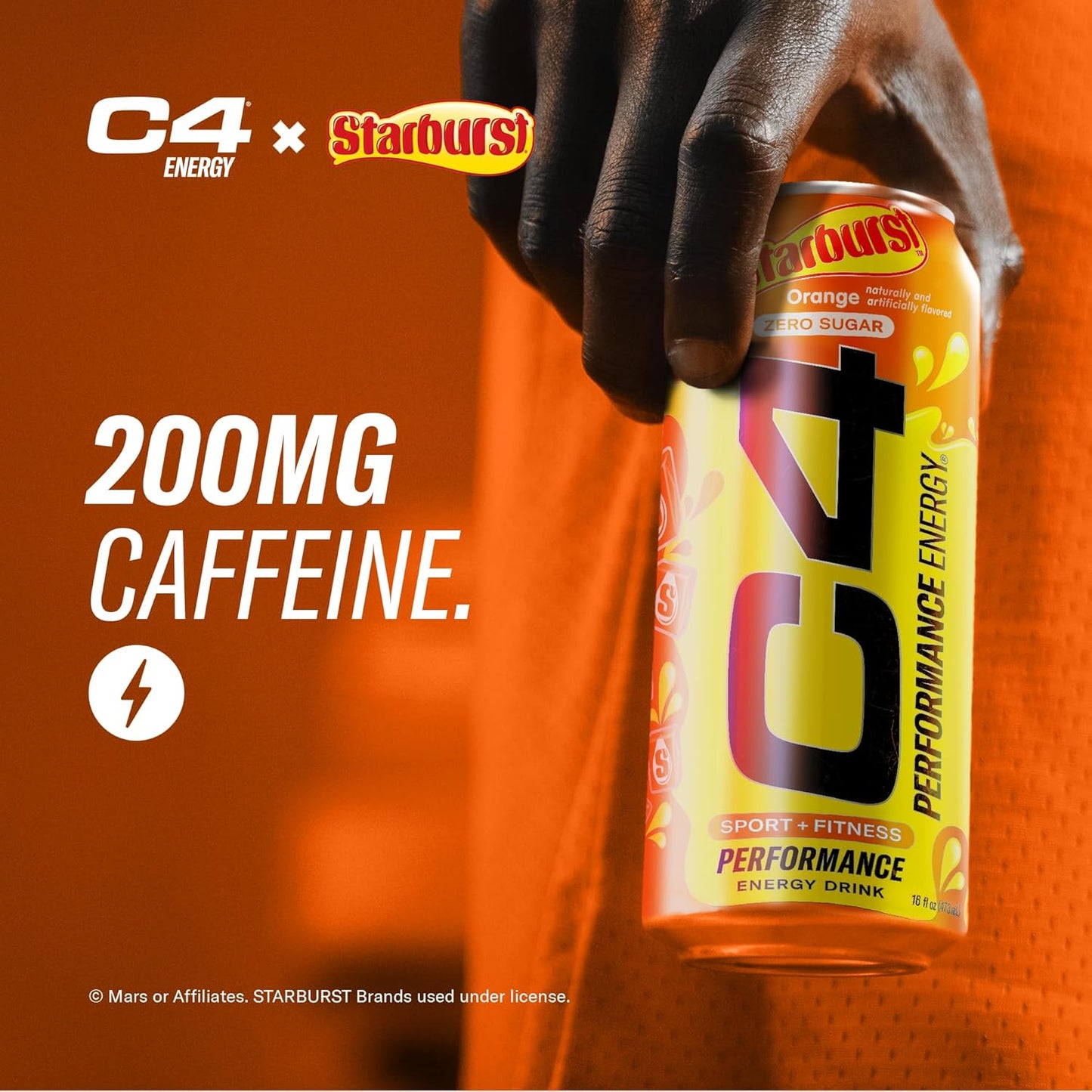 Cellucor C4 Starburst Orange Energy Drink, Zero Sugar, 200mg Caffeine (16oz, 12 Pack)