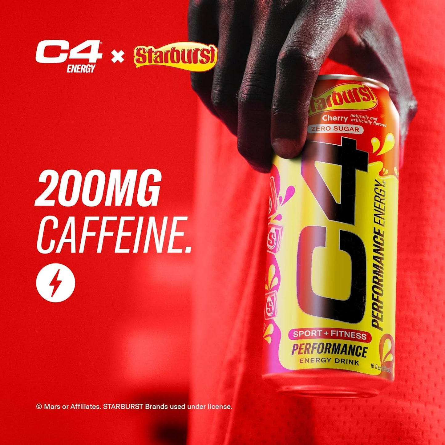 Cellucor C4 Starburst Cherry Energy Drink, Zero Sugar, 200mg Caffeine (16 Fl Oz, 12 Pack)