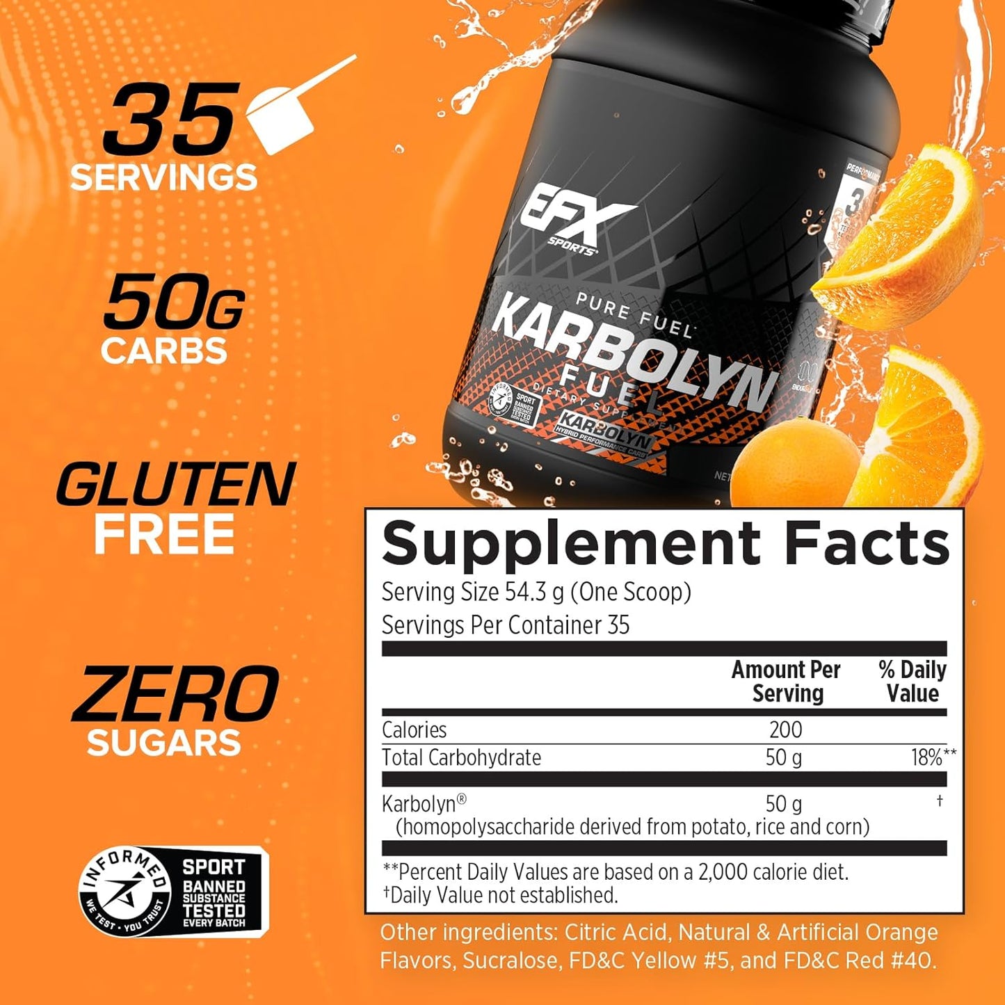 EFX Sports Karbolyn Fuel - Fast Absorbing Carb Powder for Energy & Recovery (37 Servings, Orange)