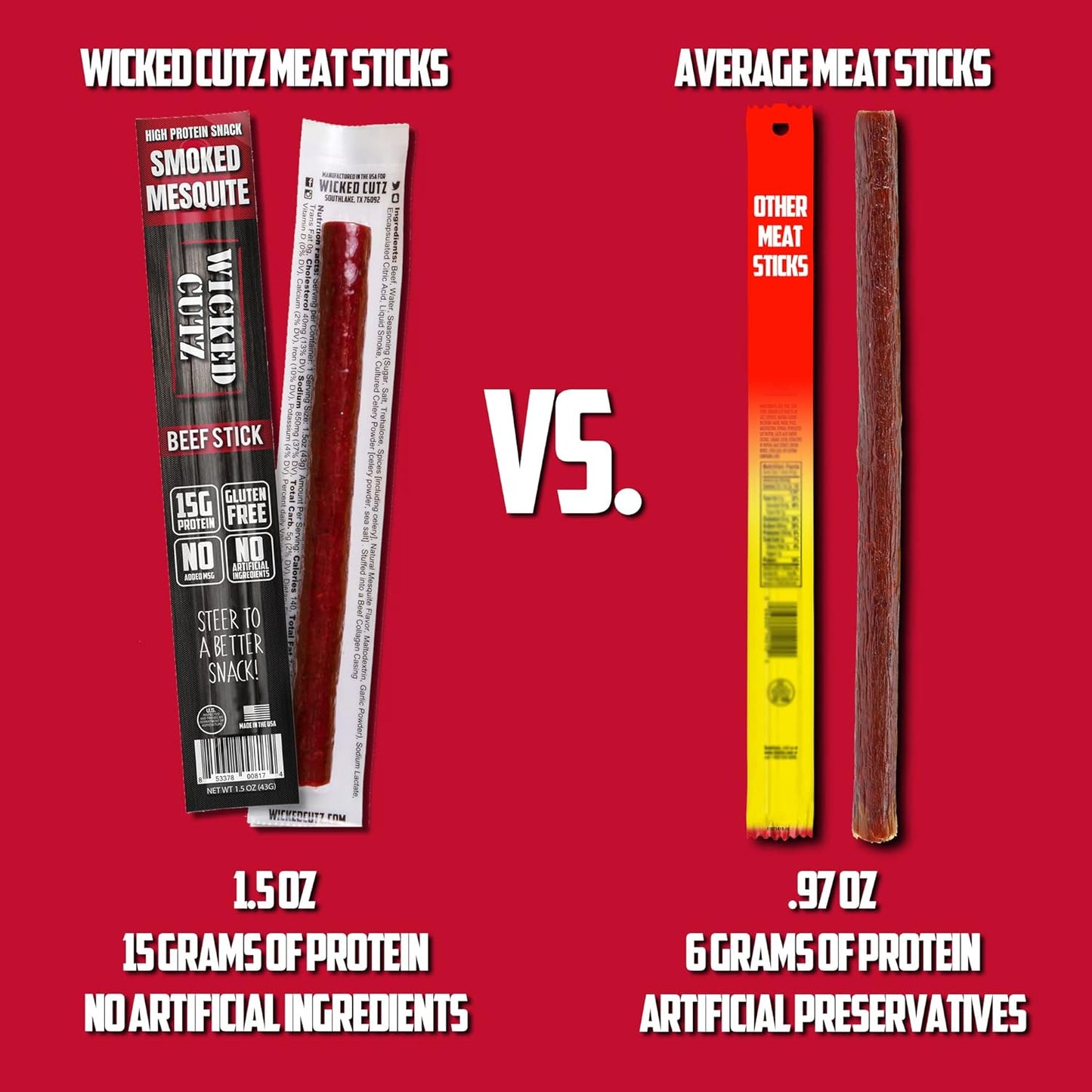 Mesquite Smoked Beef Jerky Sticks - Tender, High Protein, Low Carb, Gluten Free (12 Pack, Extra Large)