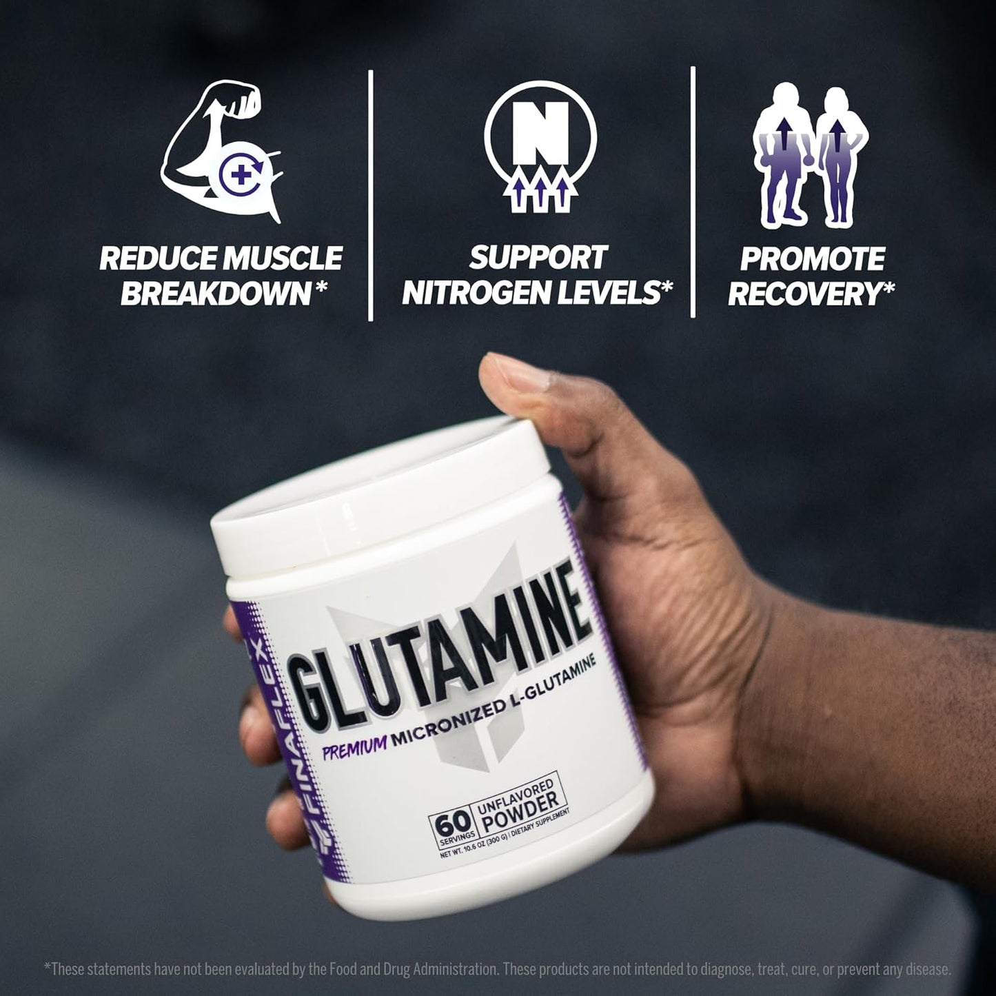 FINAFLEX Pure L-Glutamine, Unflavored Muscle Recovery Powder (10.6 oz, 60 Servings)