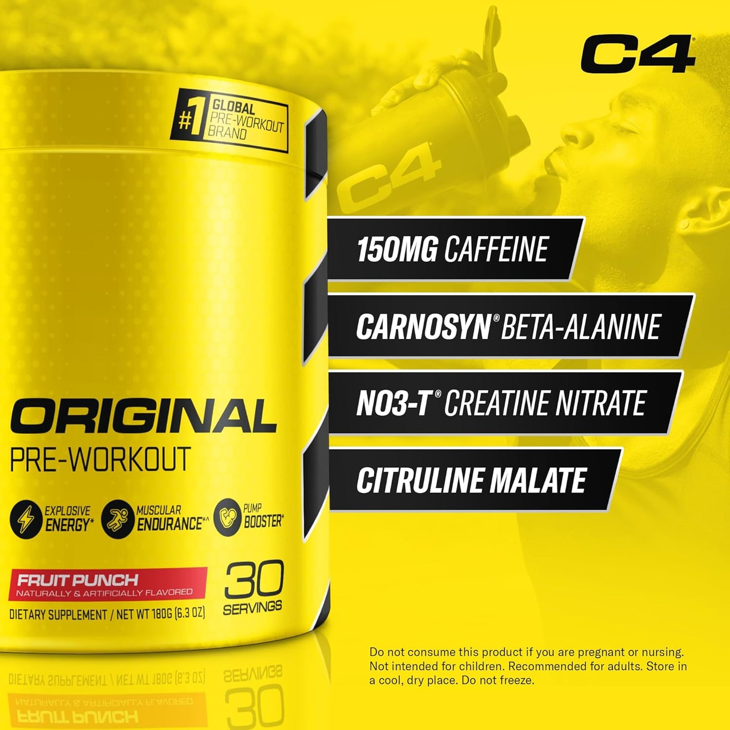 Cellucor C4 Original Pre Workout Powder, Fruit Punch (30 Servings, Sugar Free)