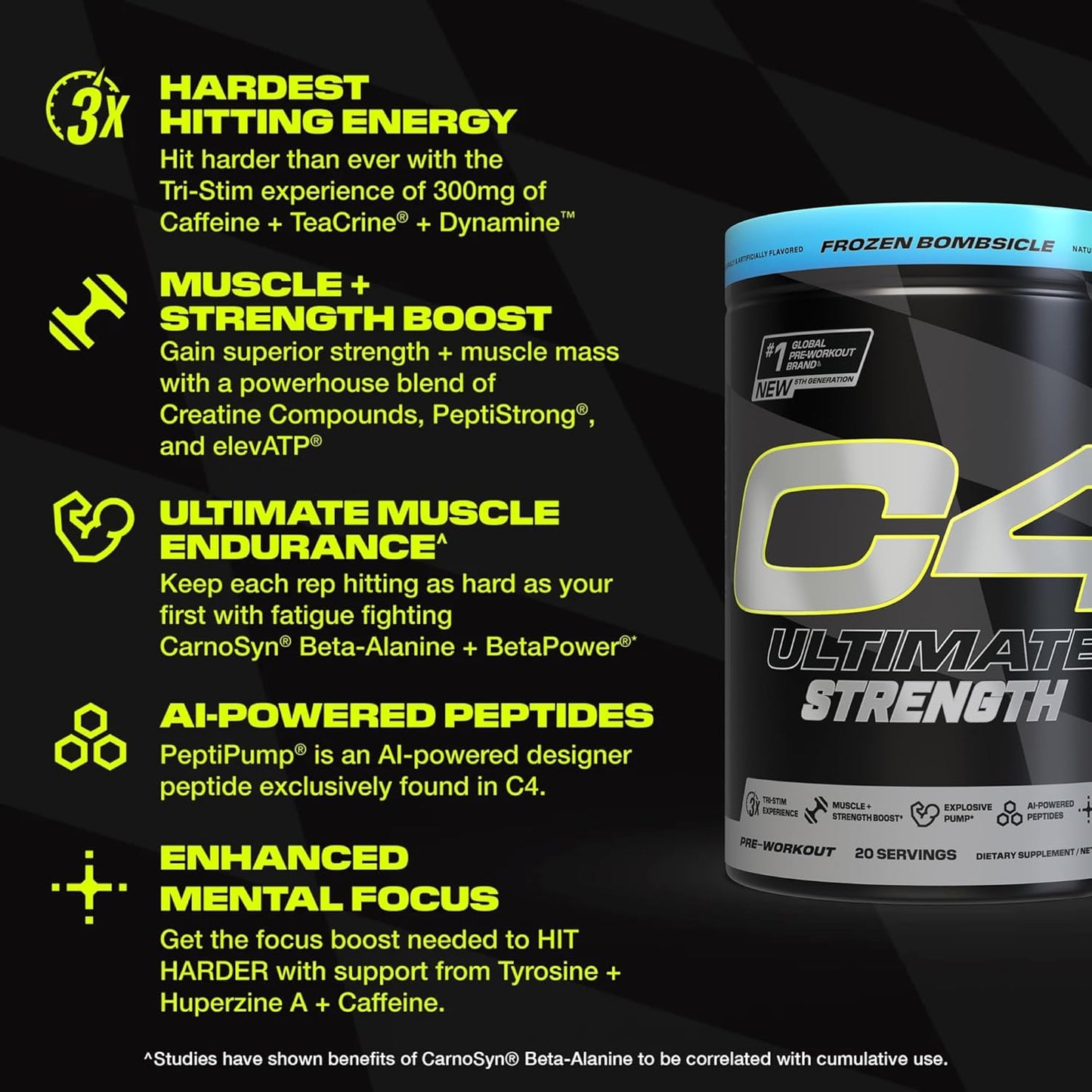 Cellucor C4 Ultimate Pre Workout, 300mg Caffeine + Creatine - Frozen Bombiscle (20 Servings)