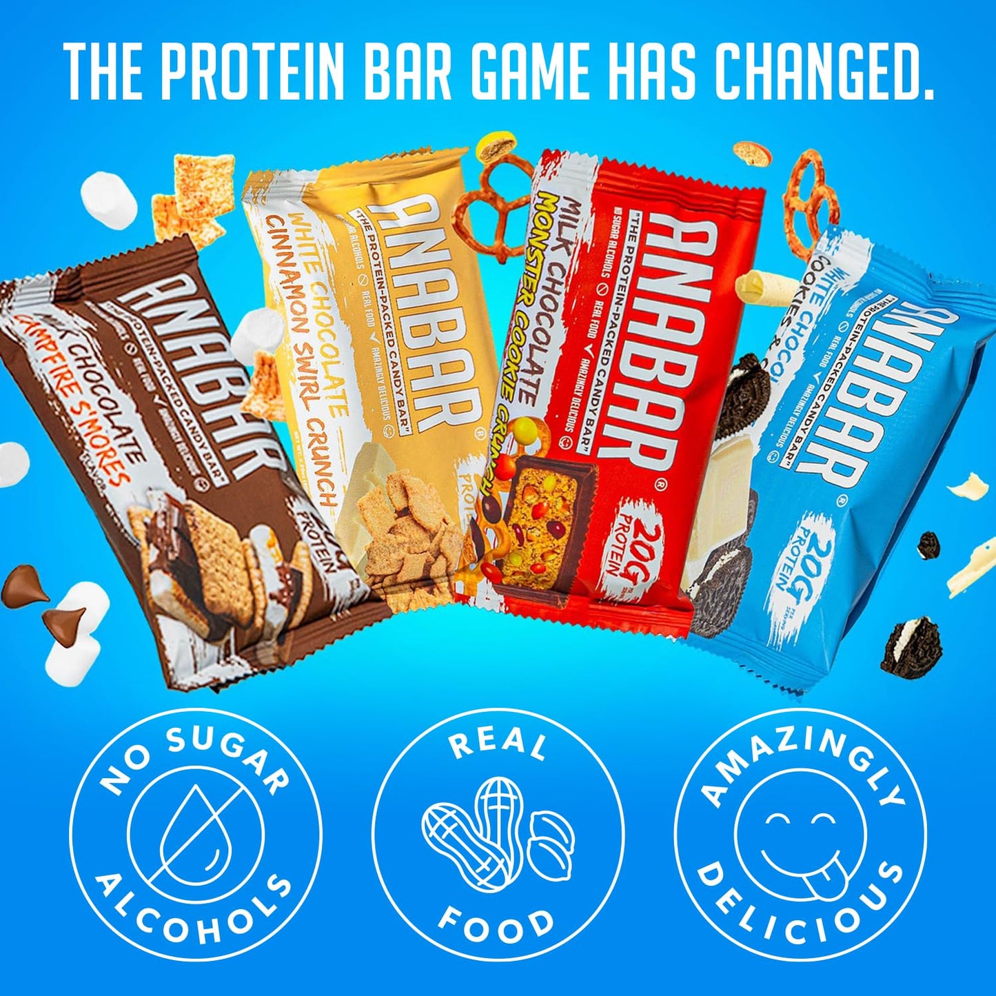 Anabar Protein Bar, 20g Protein, No Sugar Alcohols, Real Food (12 Bars, White Chocolate Cinnamon Swirl)