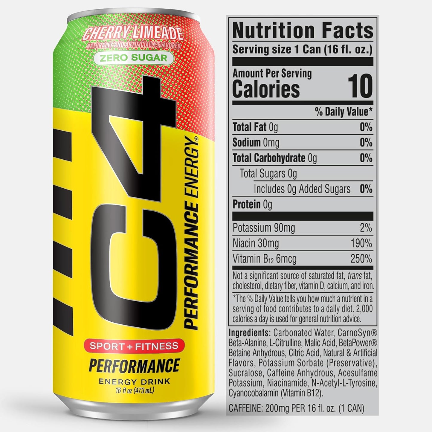 C4 Original Cherry Limeade Energy Drink, Sugar-Free, No Dyes (16oz, Pack of 12)