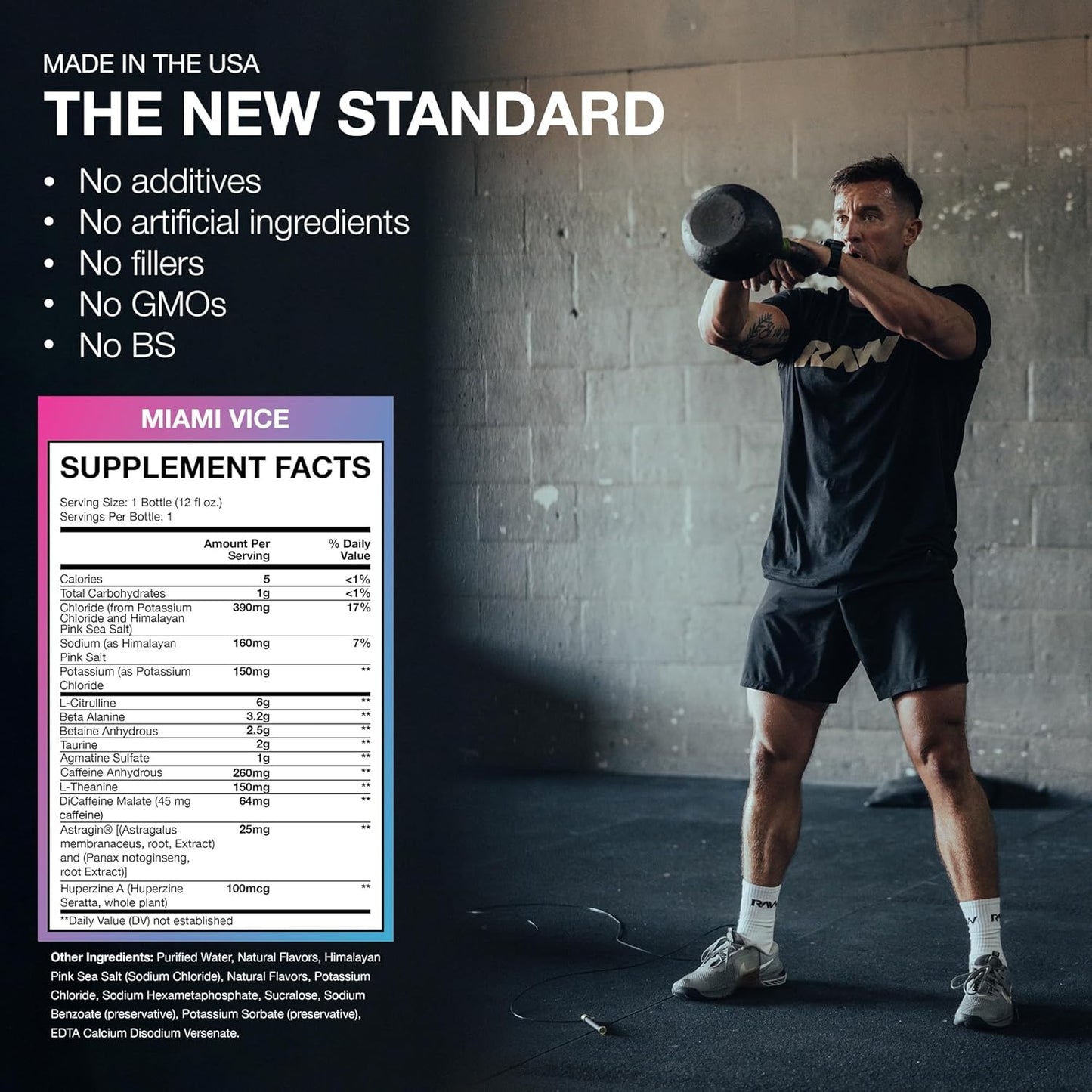 RAW Thavage Pre-Workout RTD - Zero Sugar, Beta Alanine & Caffeine (12 Pack, Miami Vice)