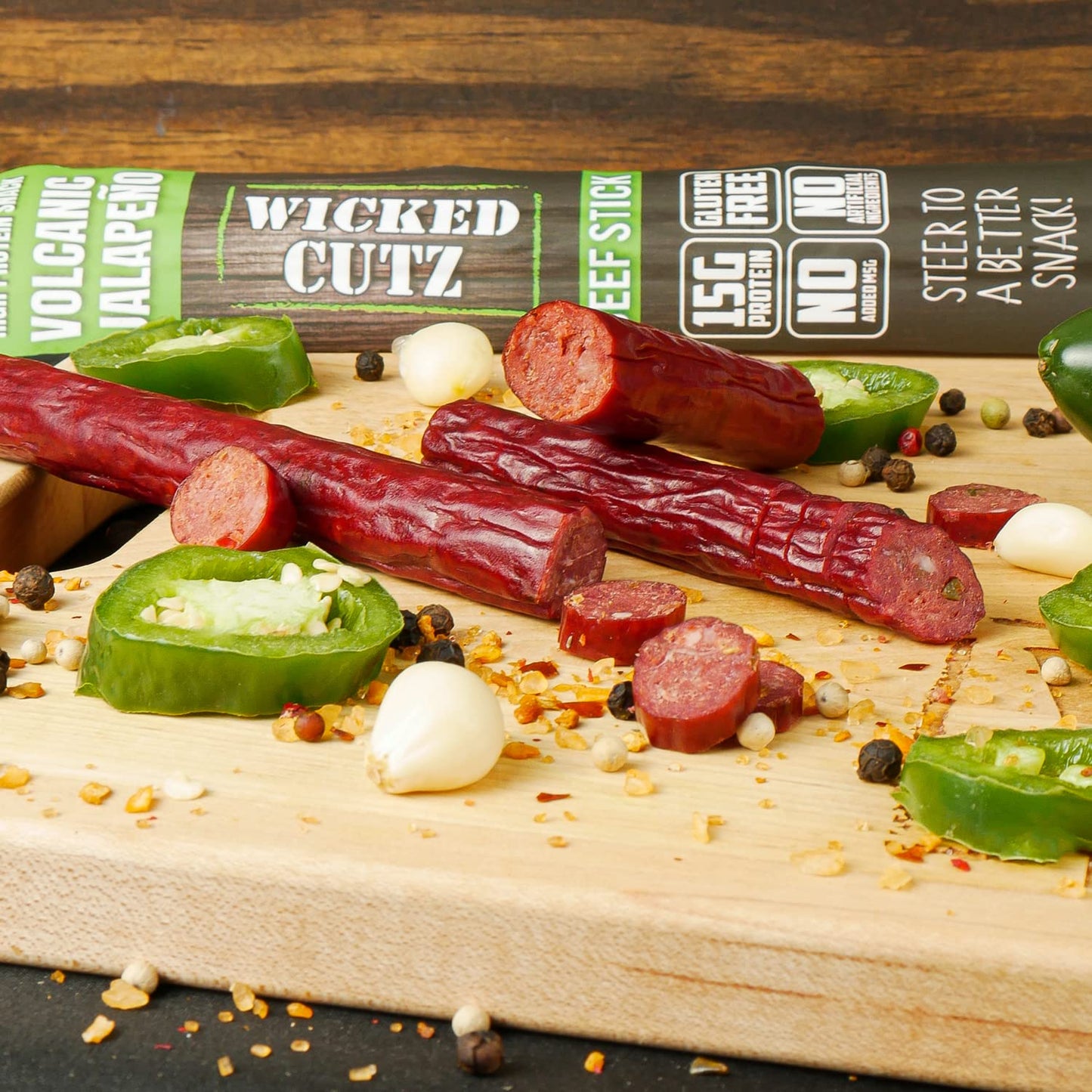Spicy Volcanic Jalapeno Beef Sticks - High Protein, Gluten Free (12 Sticks)