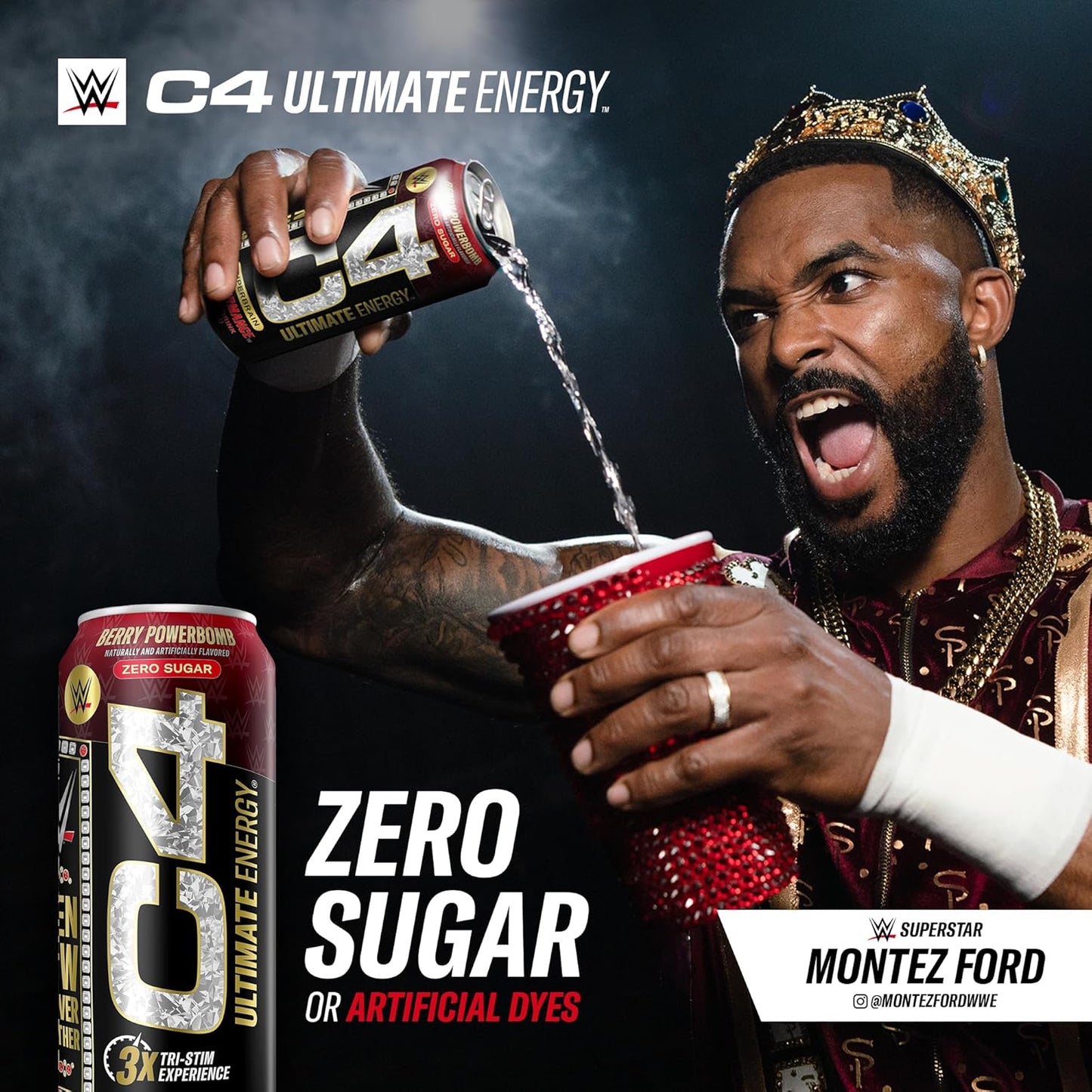 Cellucor C4 Ultimate WWE Berry Powerbomb Pre-Workout Energy Drink, Sugar-Free with 300mg Caffeine, TeaCrine, Dynamine (16oz, Pack of 12)